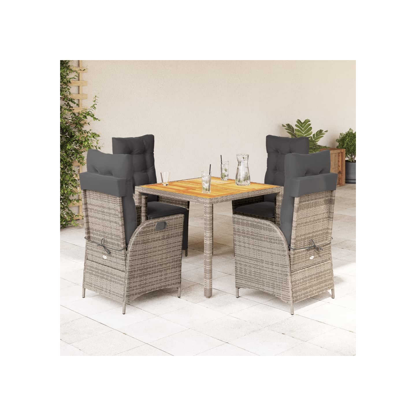 Ensemble à manger de jardin 5 pcs coussins gris résine tressée
