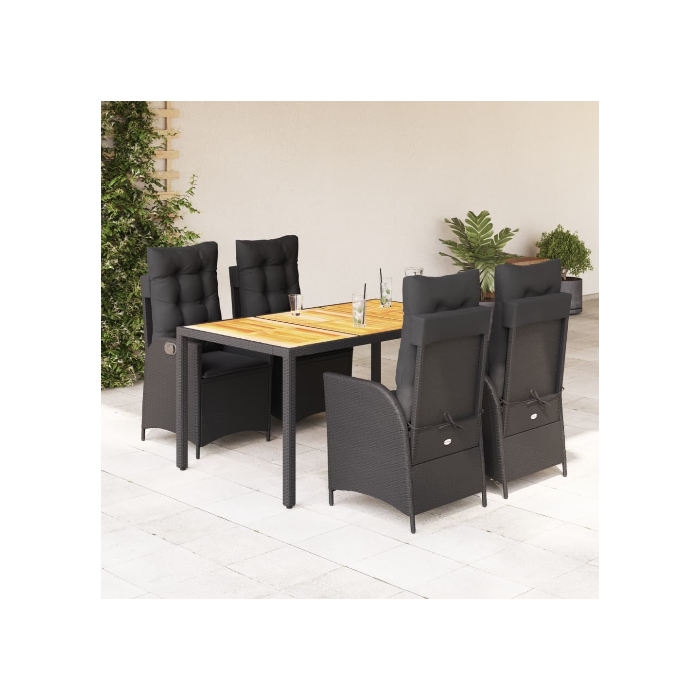 Ensemble à manger de jardin coussins 5pcs Noir Résine tressée