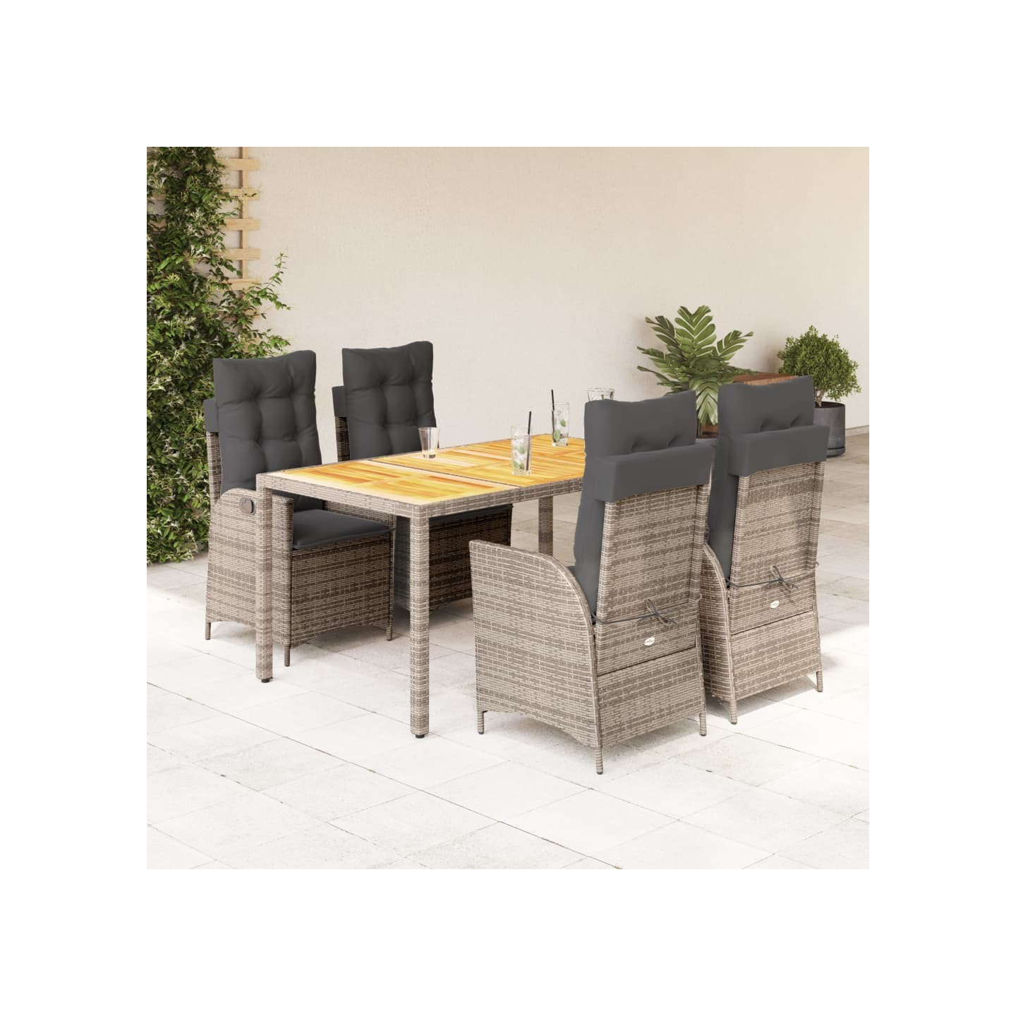Ensemble à manger de jardin 5 pcs coussins gris résine tressée