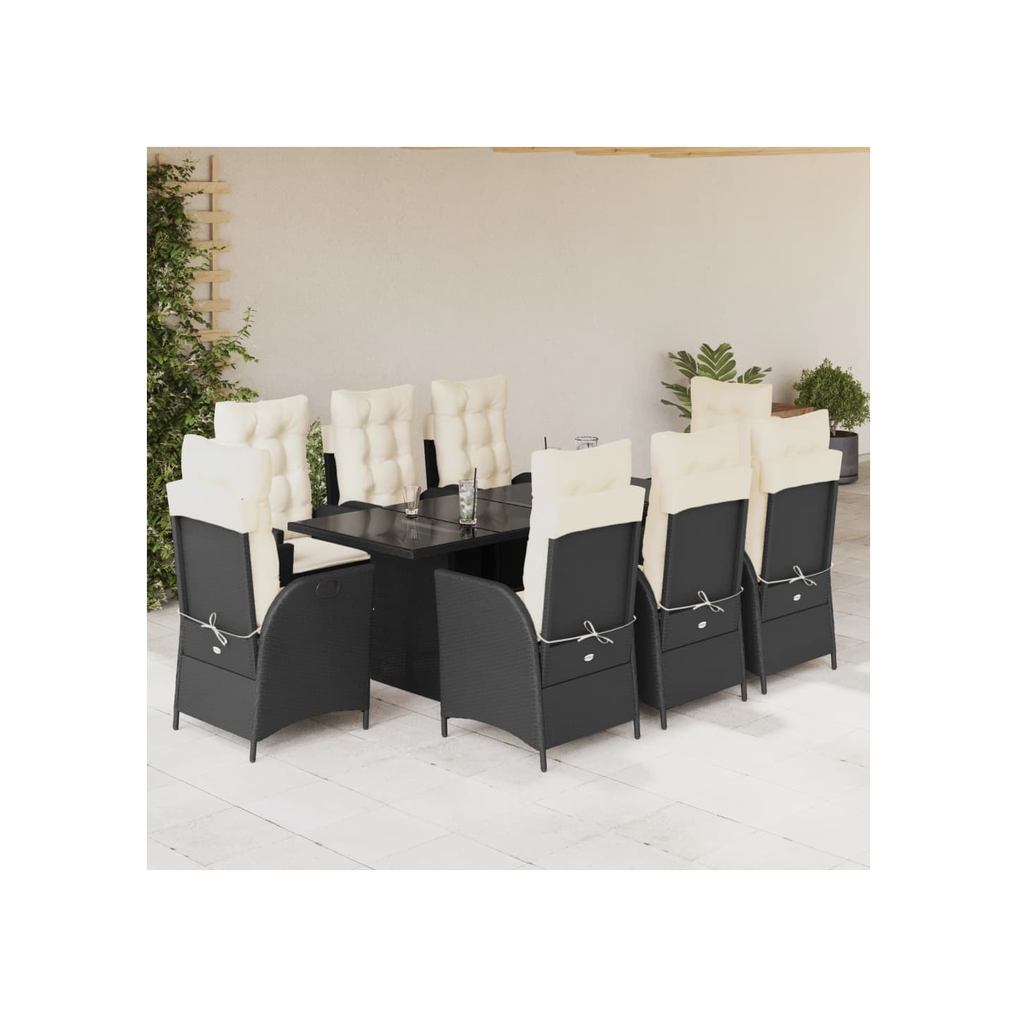 Ensemble à manger de jardin 9pcs coussins noir résine tressée