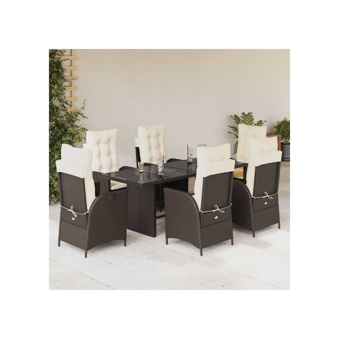 Ensemble à manger de jardin et coussins 7 pcs marron rotin
