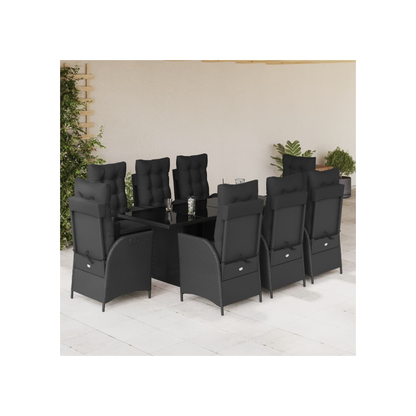 Ensemble à manger de jardin 9pcs coussins noir résine tressée
