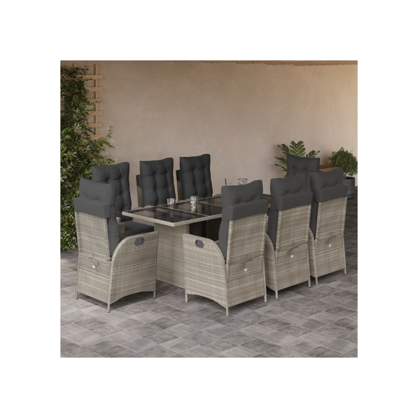 Ensemble à manger de jardin et coussins 9 pcs gris clair rotin