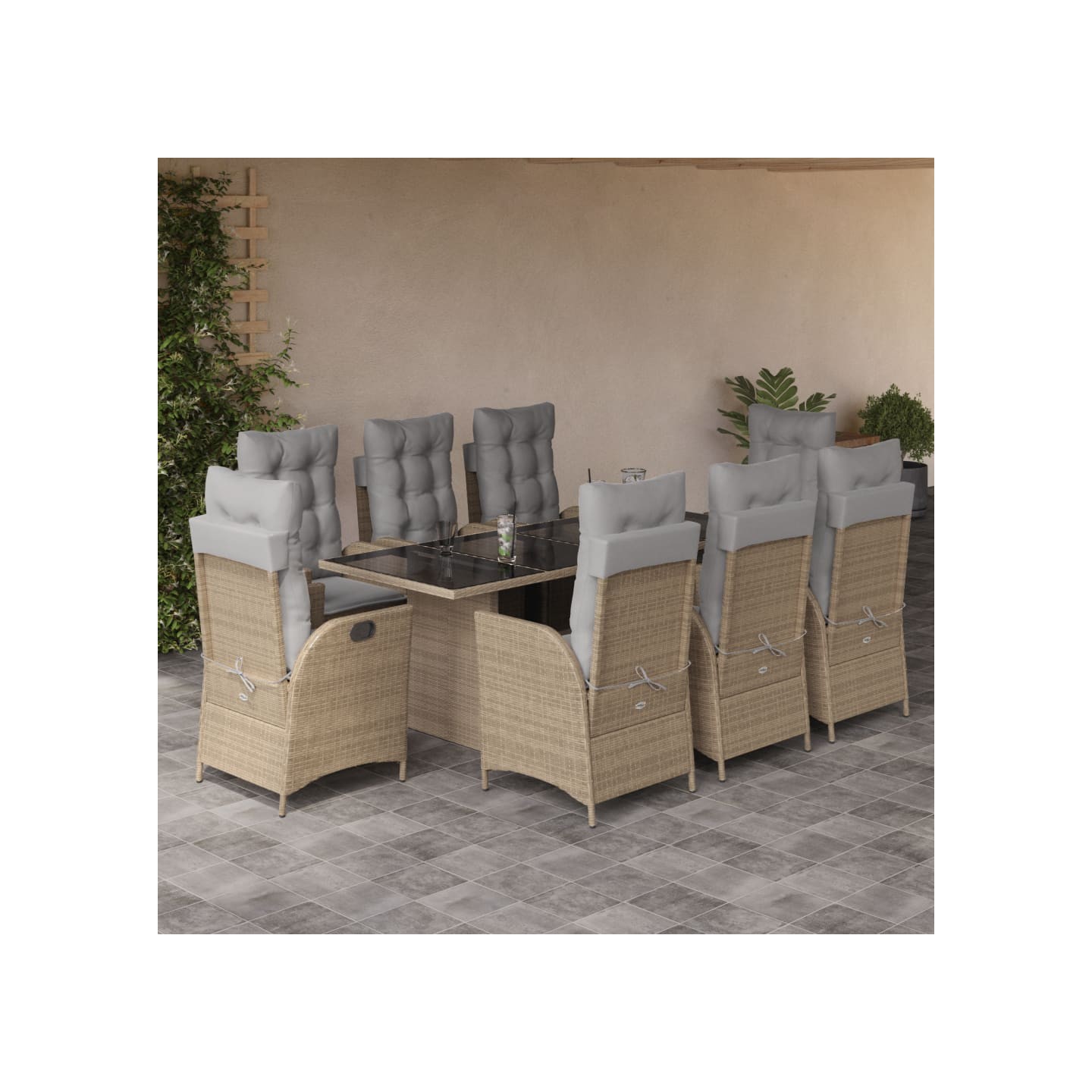 Ensemble à manger de jardin et coussins 9 pcs mélange beige