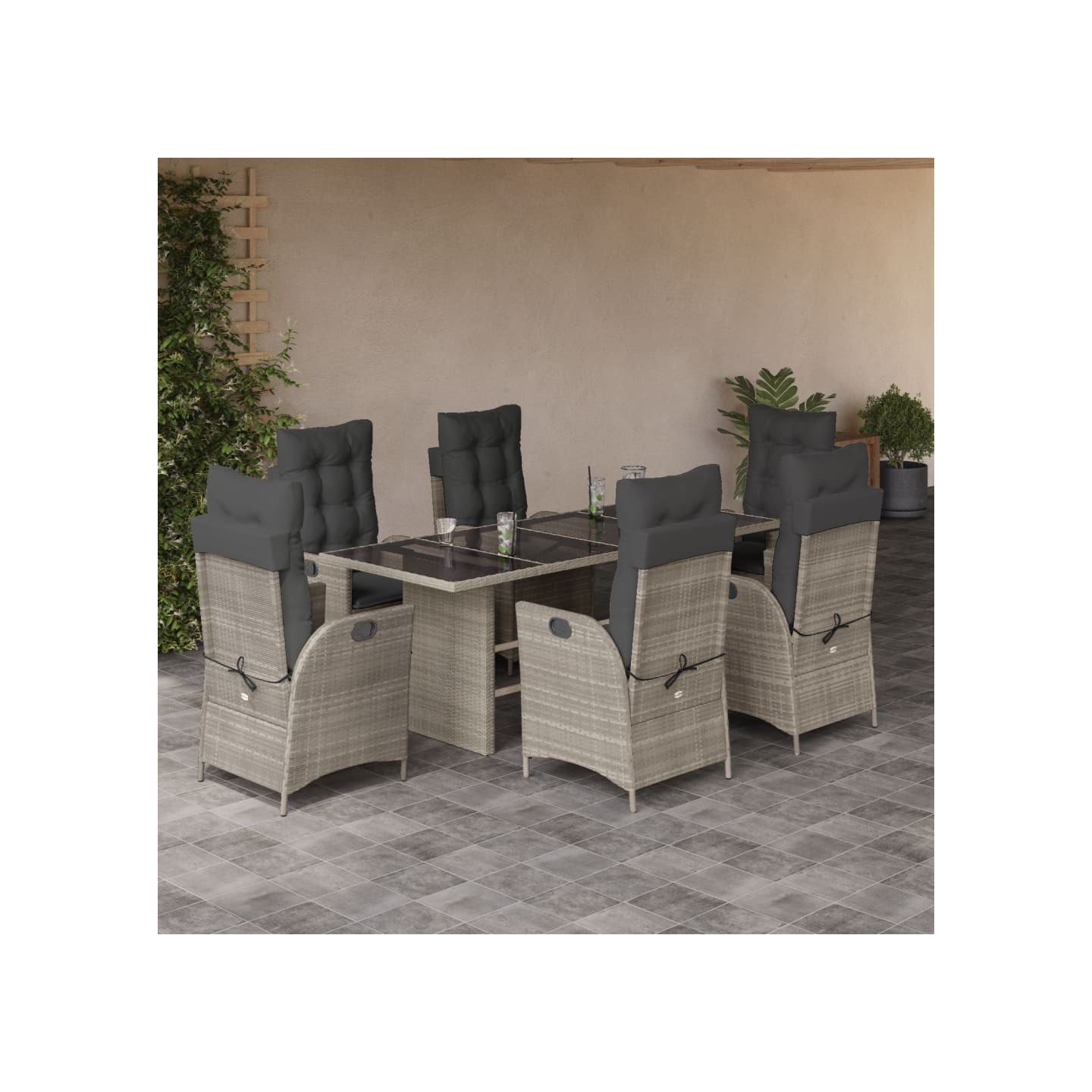 Ensemble à manger de jardin et coussins 7 pcs gris clair rotin