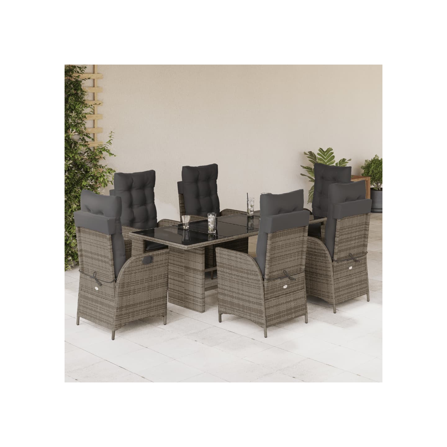 Ensemble à manger de jardin et coussins 7 pcs gris rotin