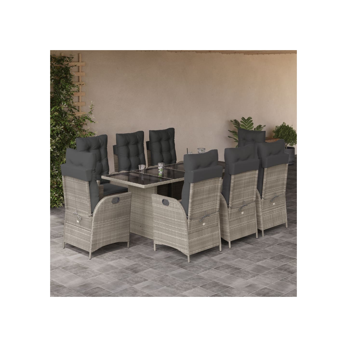 Ensemble à manger de jardin et coussins 9 pcs gris clair rotin