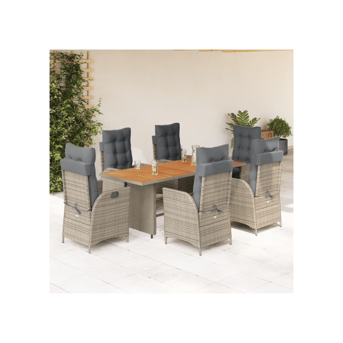 Ensemble à manger de jardin et coussins 7 pcs gris rotin