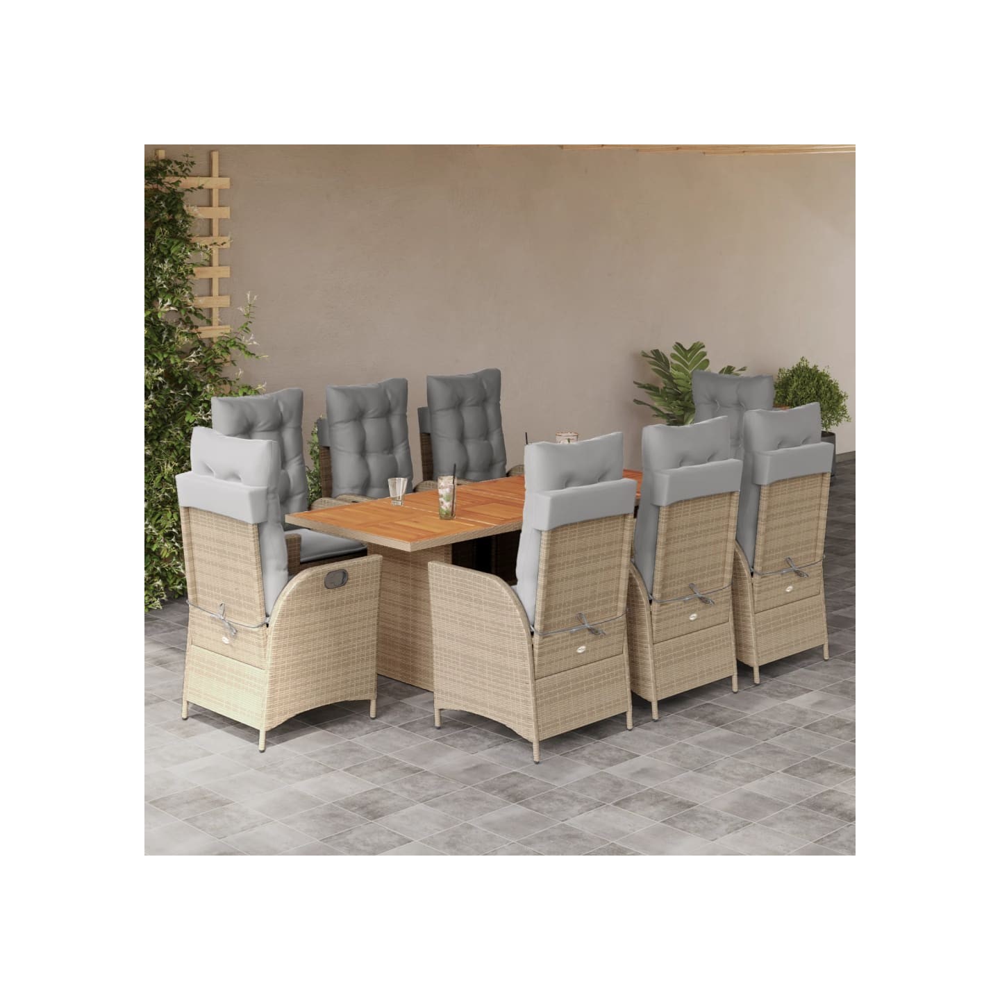 Ensemble à manger de jardin et coussins 9 pcs mélange beige