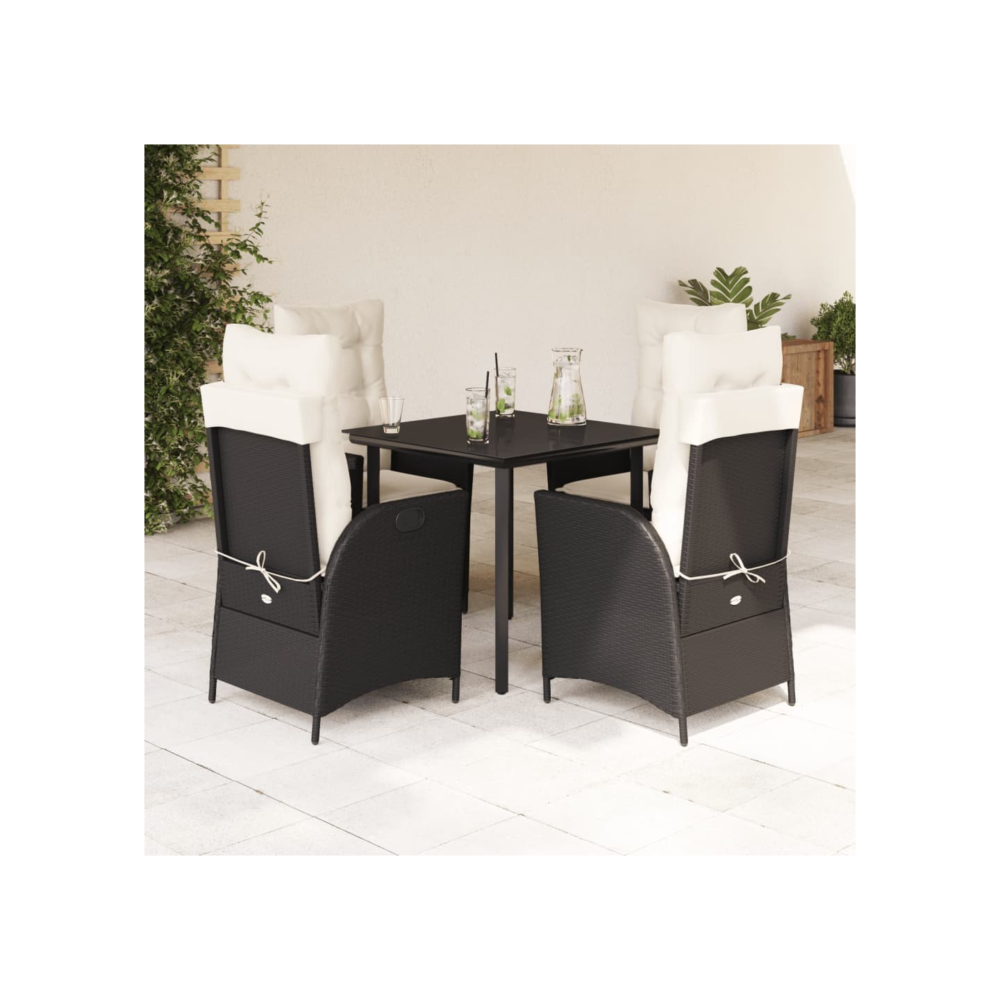 Ensemble à manger de jardin coussins 5pcs Noir Résine tressée
