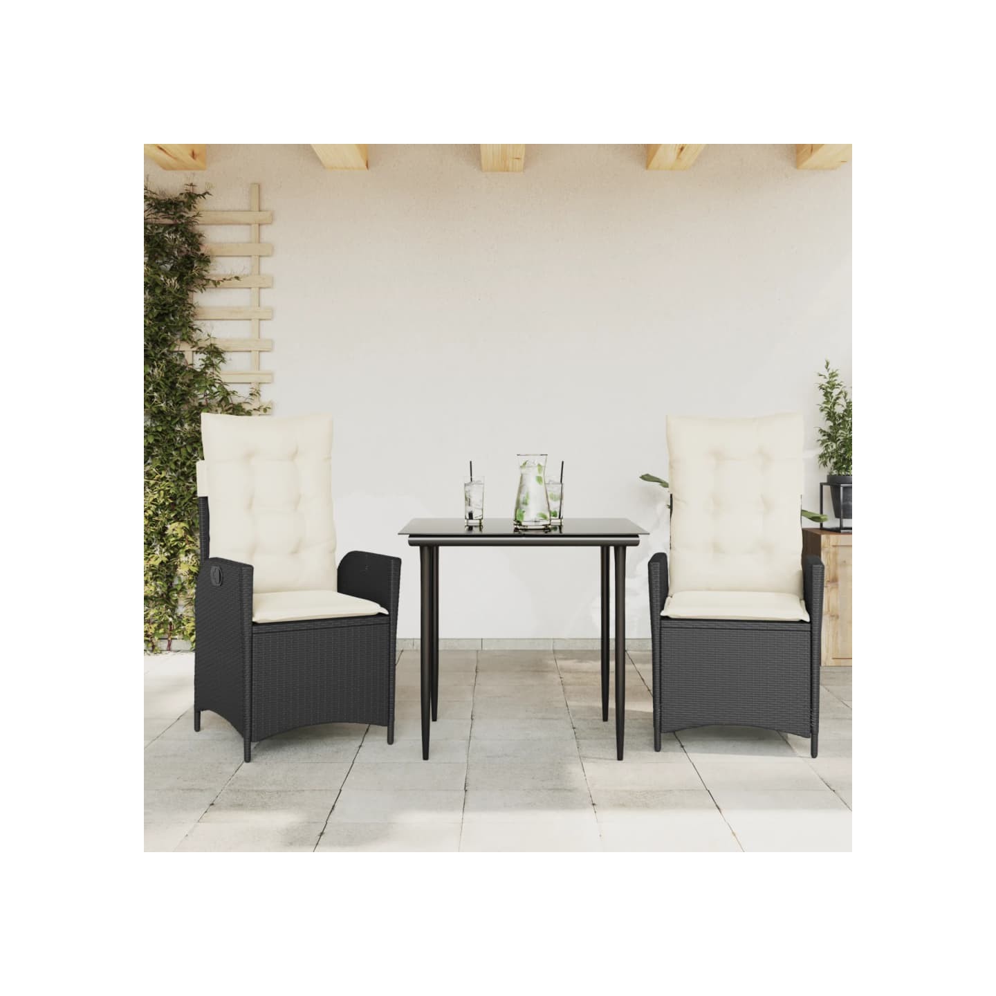 Ensemble à manger de jardin avec coussins 3 pcs Noir