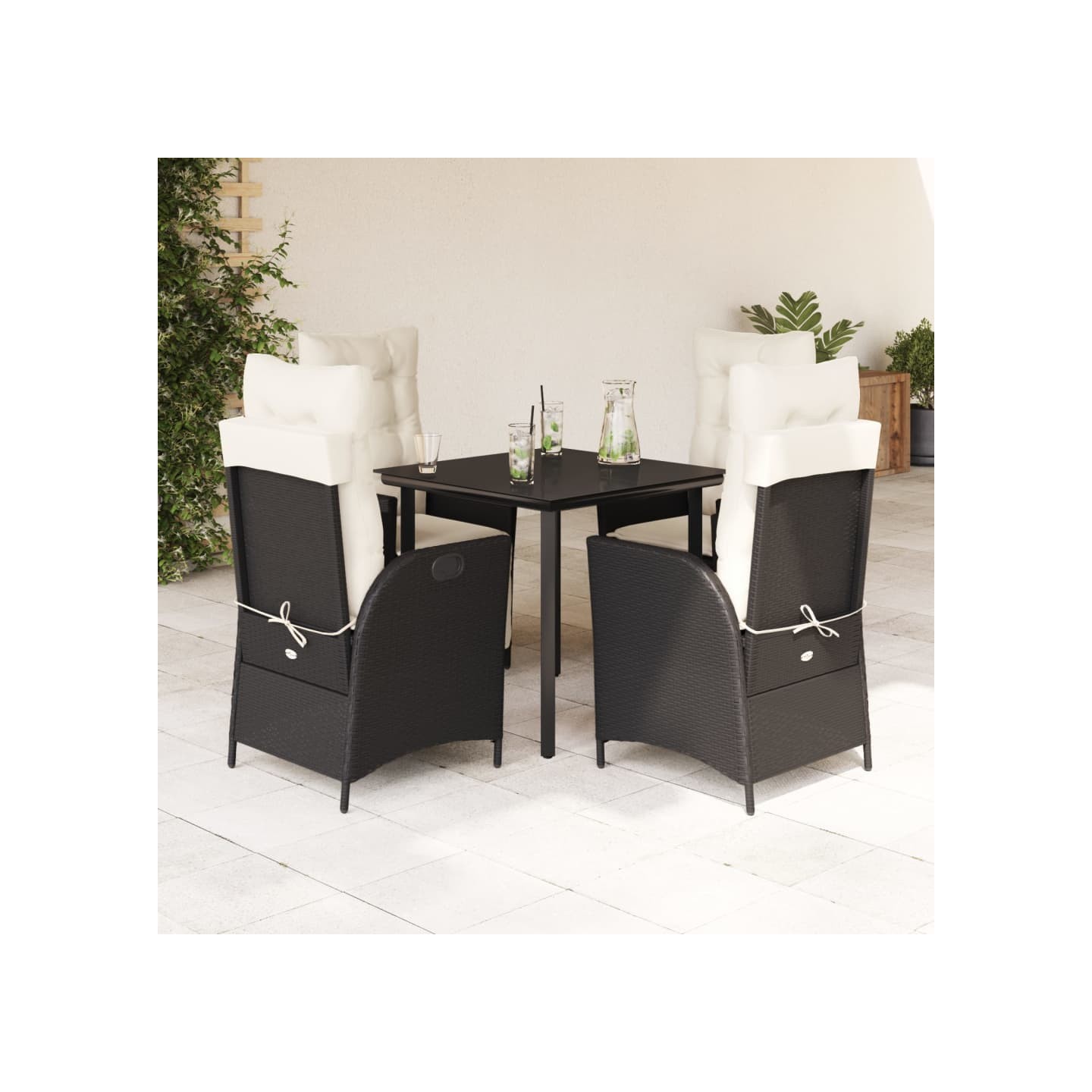 Ensemble à manger de jardin coussins 5pcs Noir Résine tressée