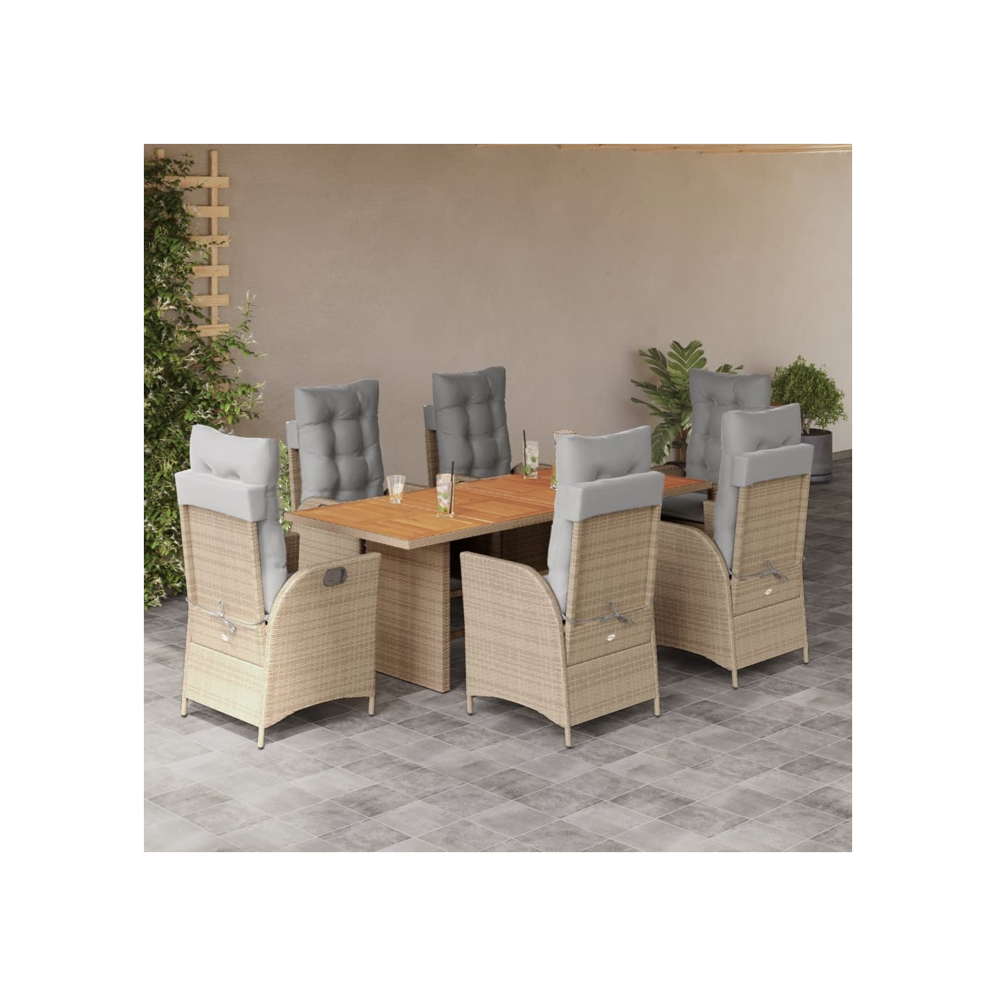 Ensemble à manger de jardin coussins 7 pcs mélange beige rotin