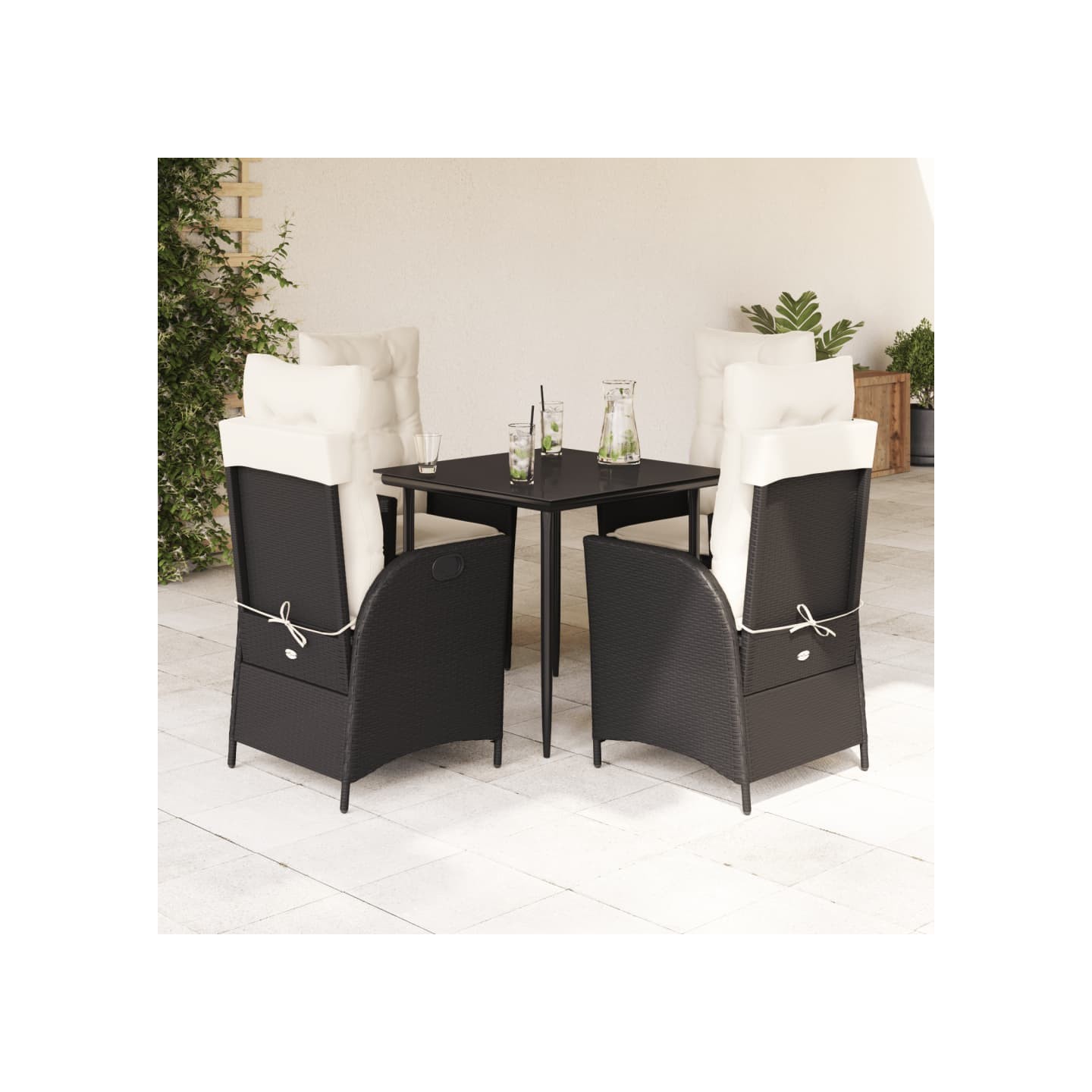 Ensemble à manger de jardin coussins 5pcs Noir Résine tressée