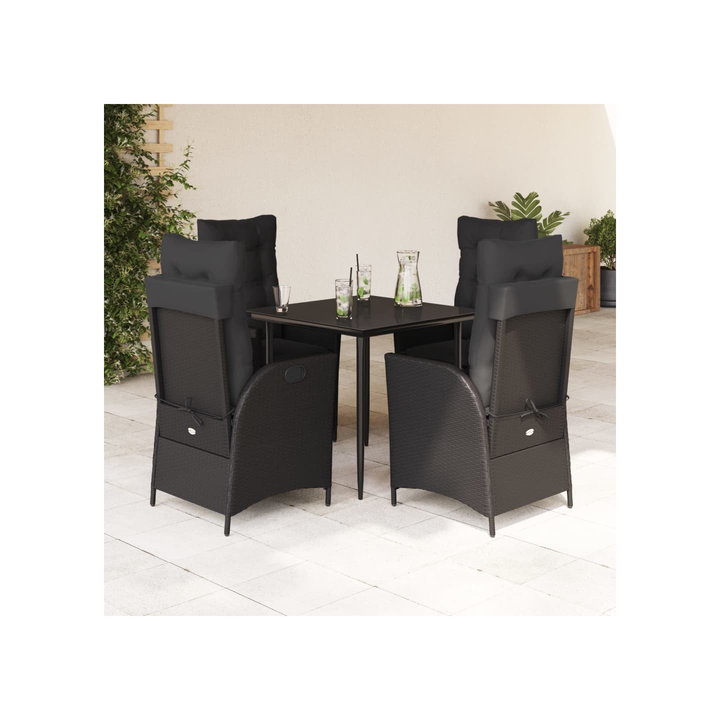 Ensemble à manger de jardin coussins 5pcs Noir Résine tressée