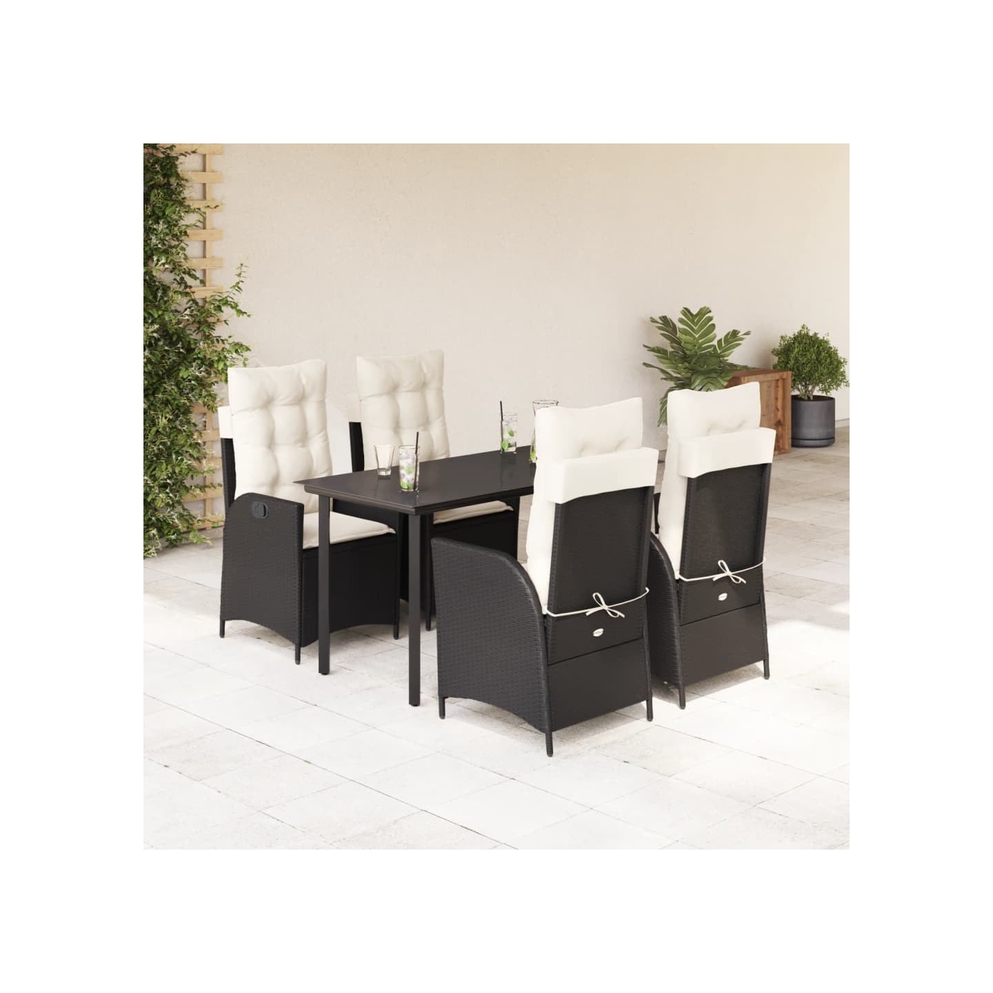 Ensemble à manger de jardin coussins 5pcs Noir Résine tressée