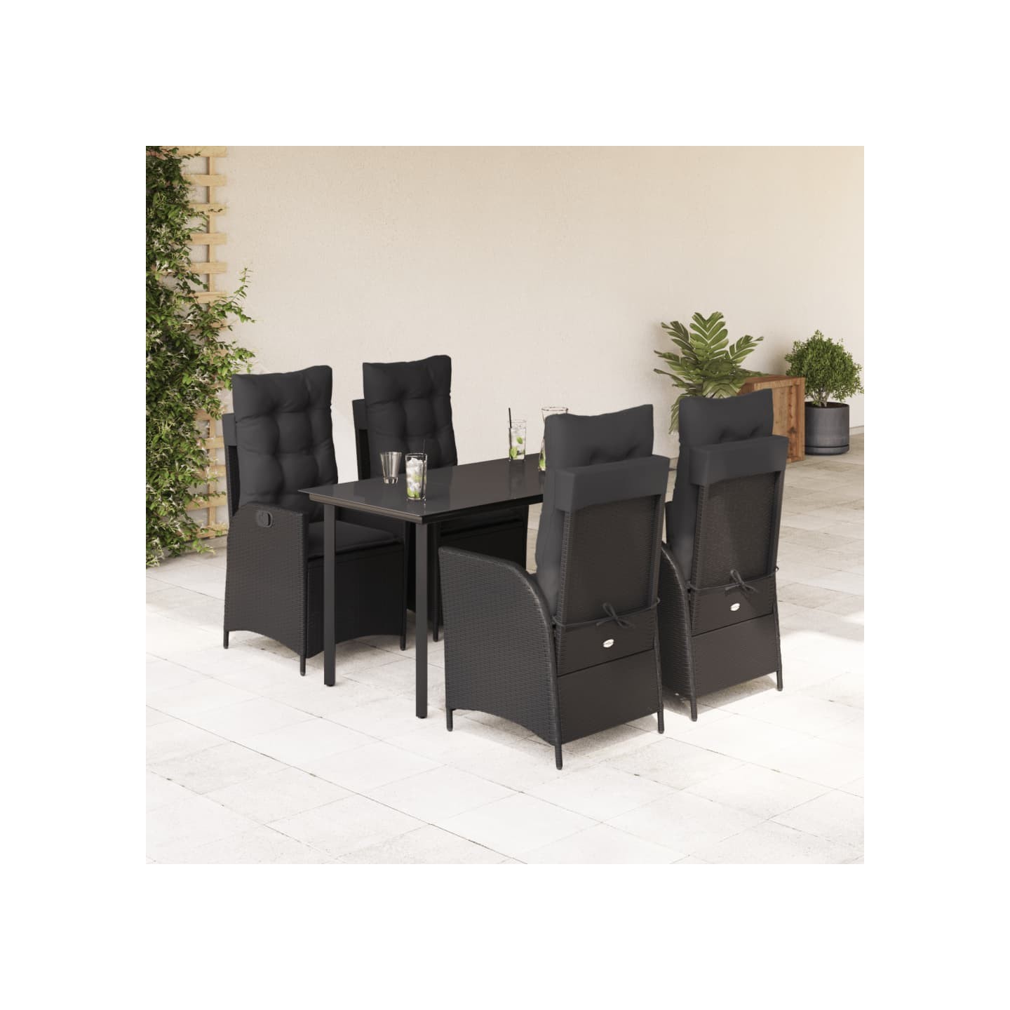 Ensemble à manger de jardin coussins 5pcs Noir Résine tressée