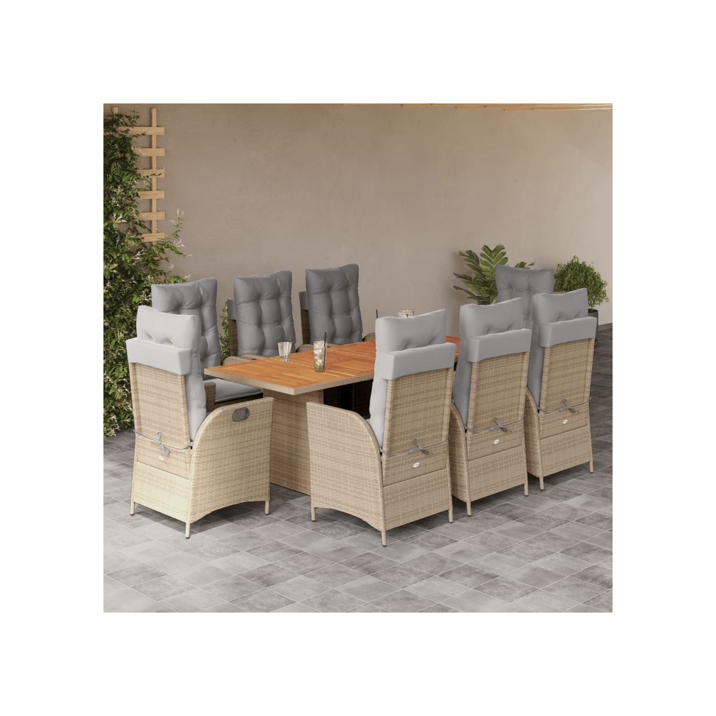 Ensemble à manger de jardin et coussins 9 pcs mélange beige