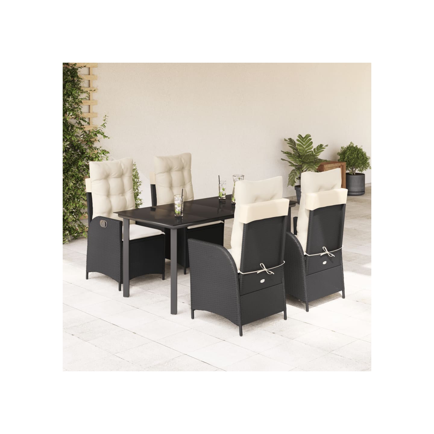 Ensemble à manger de jardin coussins 5pcs Noir Résine tressée