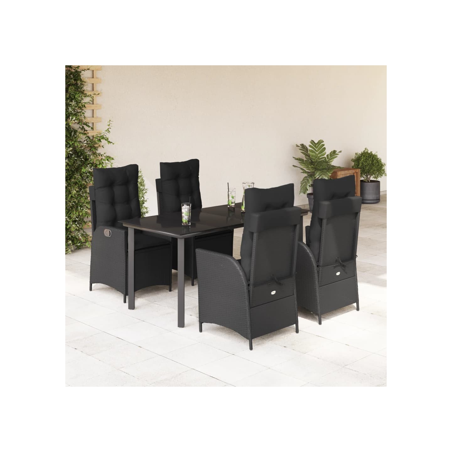 Ensemble à manger de jardin coussins 5pcs Noir Résine tressée