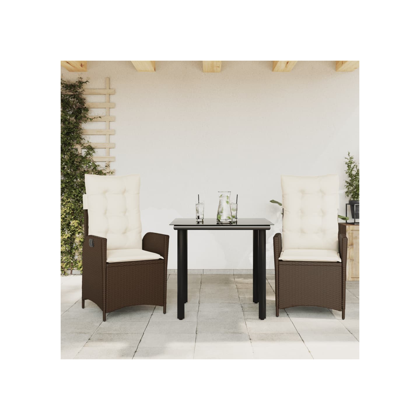 Ensemble à manger de jardin 3 pcs et coussins marron poly rotin