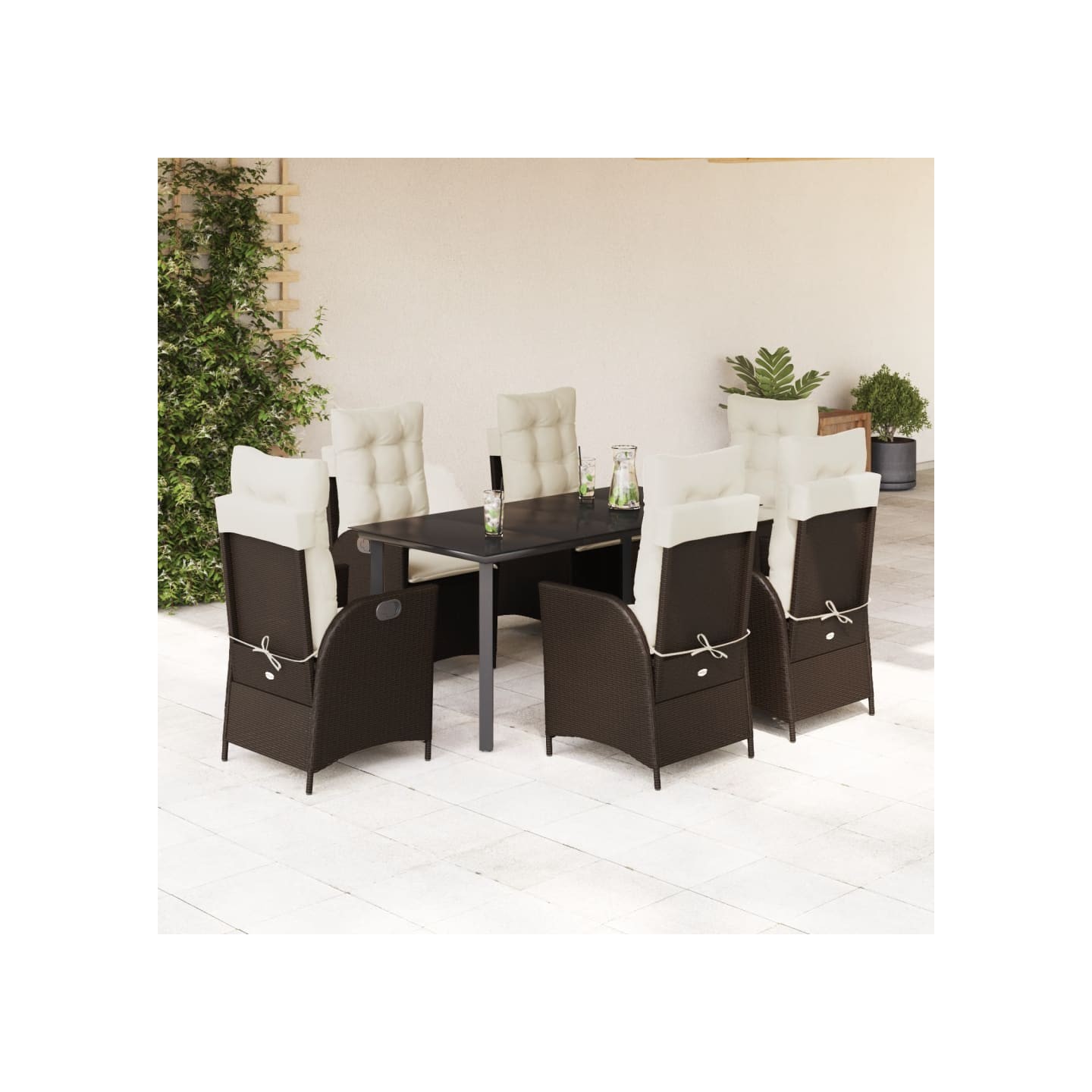 Ensemble à manger de jardin et coussins 7 pcs marron rotin