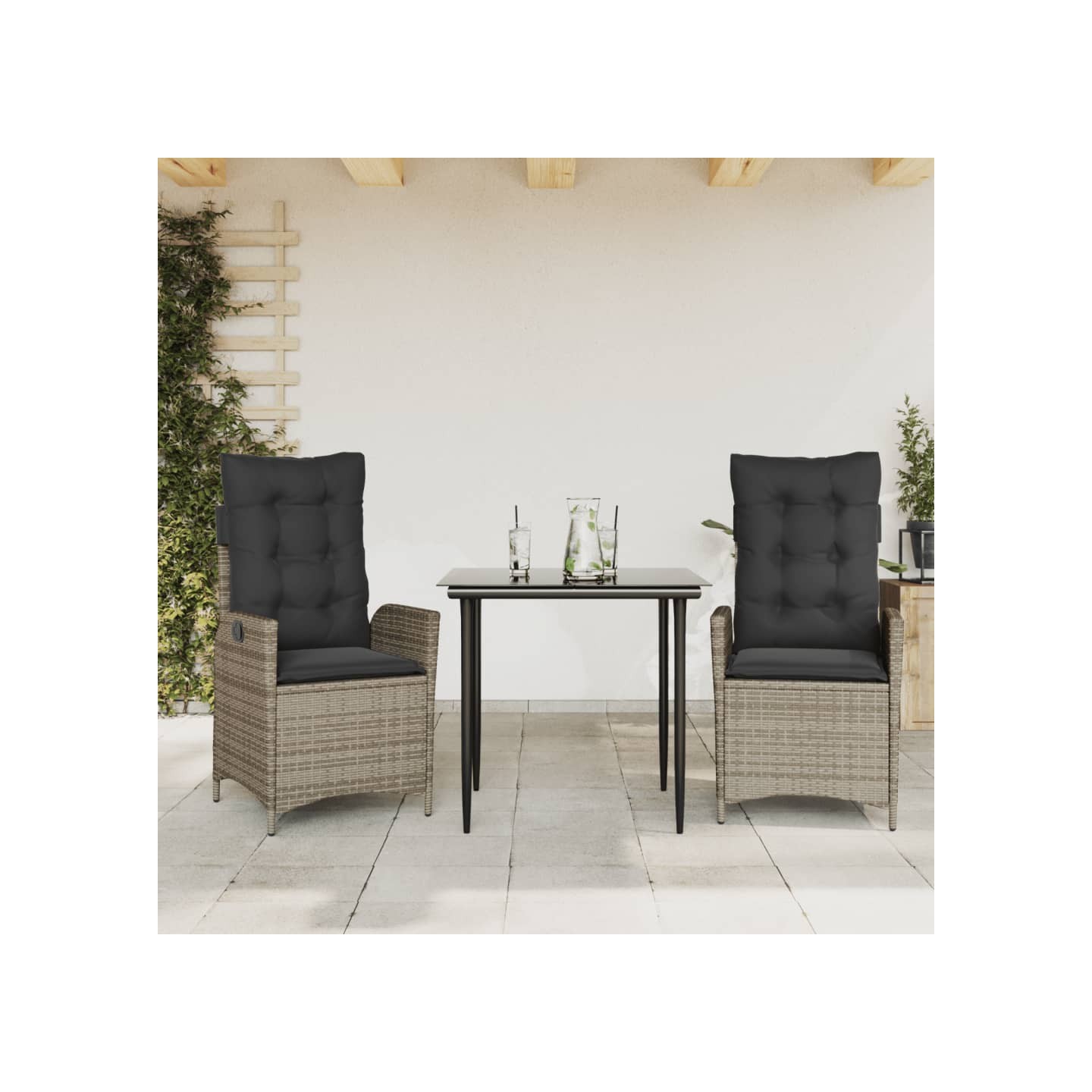 Ensemble à manger de jardin 3 pcs coussins gris résine tressée