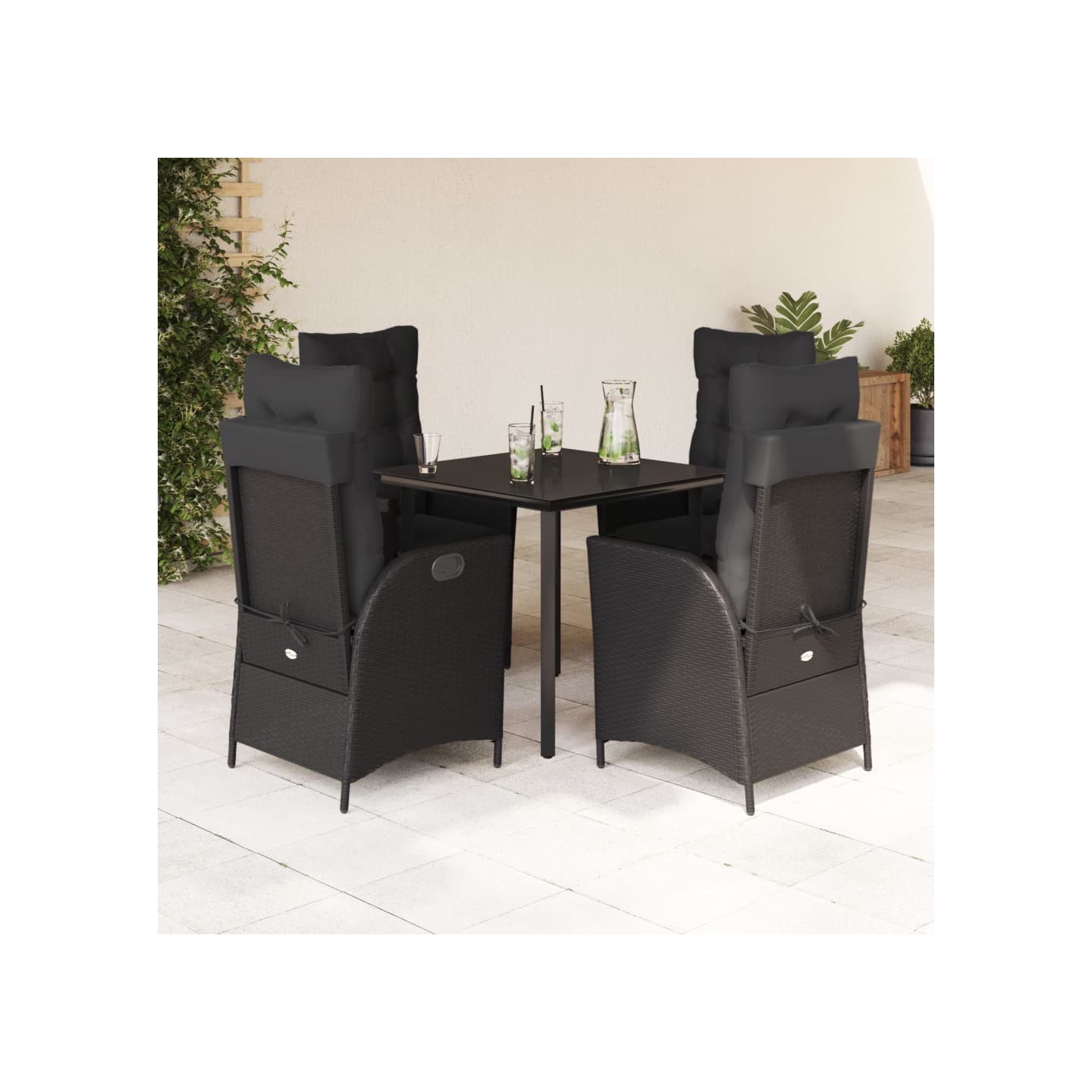 Ensemble à manger de jardin coussins 5pcs Noir Résine tressée
