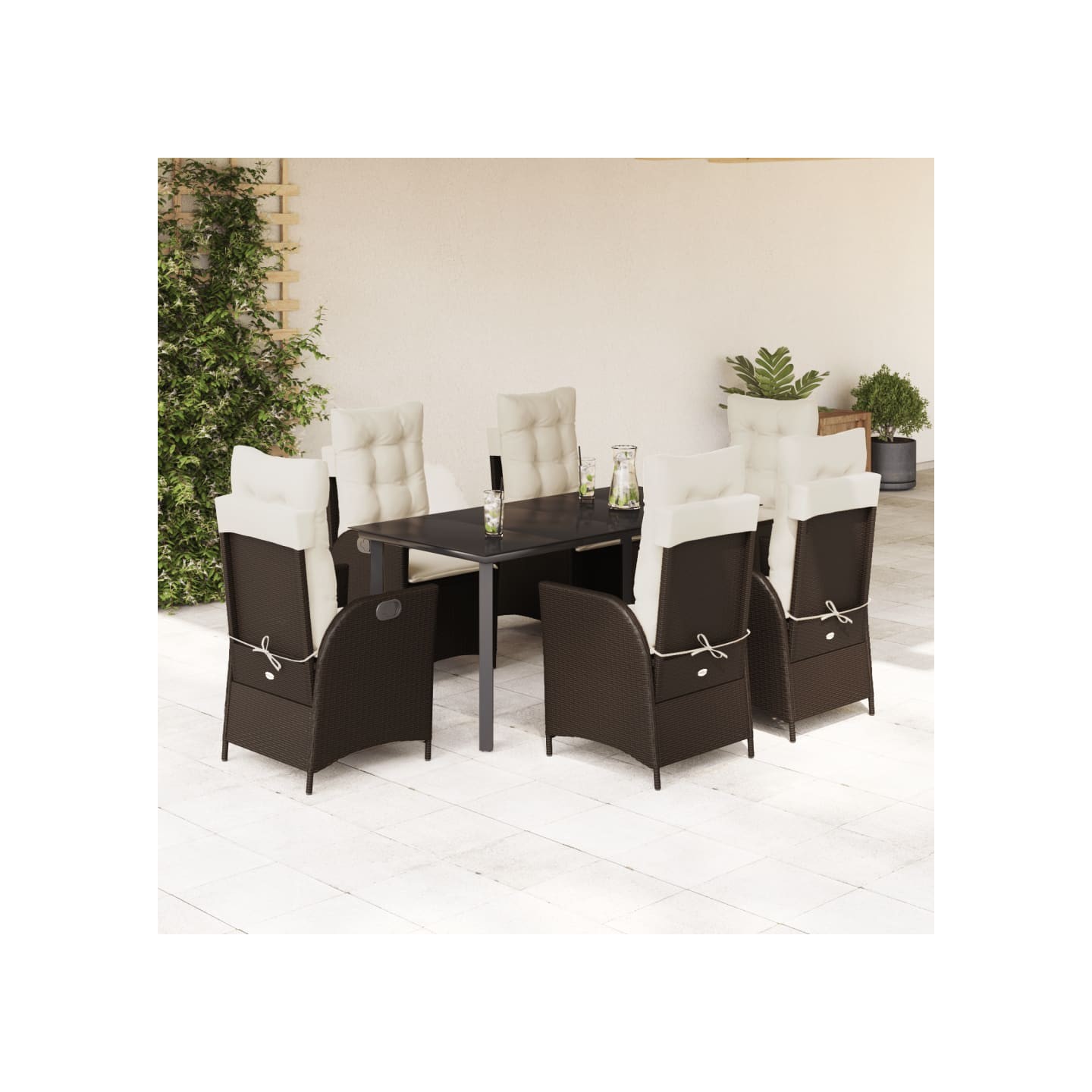 Ensemble à manger de jardin et coussins 7 pcs marron rotin