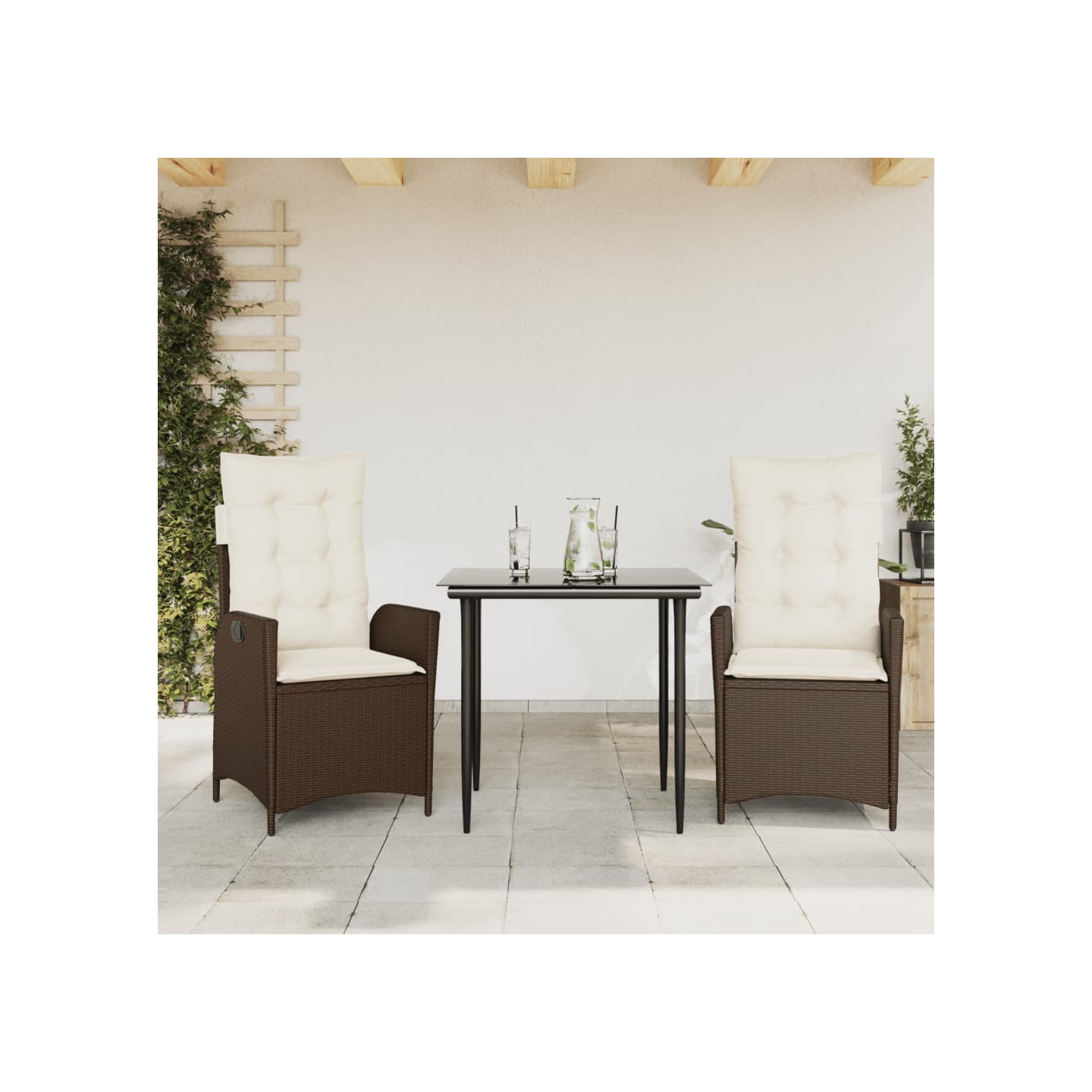Ensemble à manger de jardin 3 pcs et coussins marron poly rotin