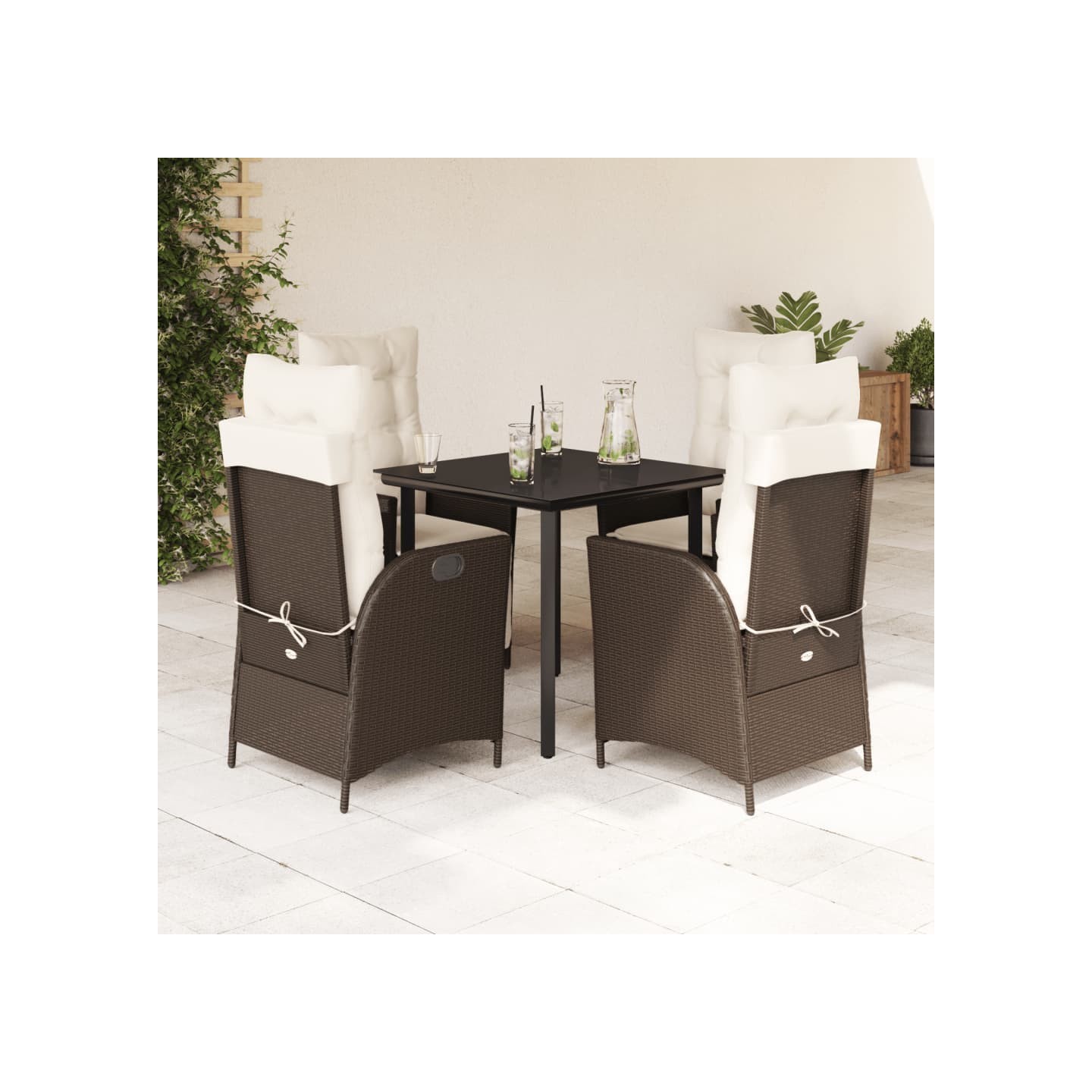 Ensemble à manger de jardin 5 pcs et coussins marron poly rotin