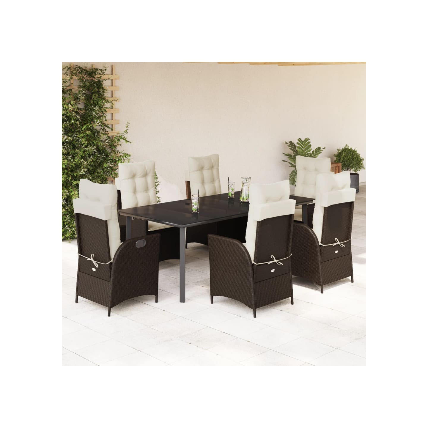 Ensemble à manger de jardin et coussins 7 pcs marron rotin