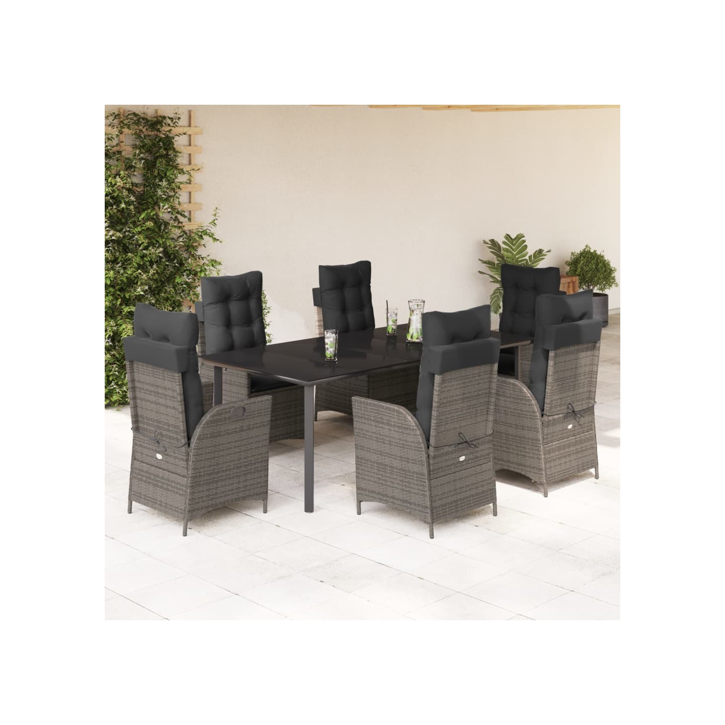 Ensemble à manger de jardin et coussins 7 pcs gris rotin