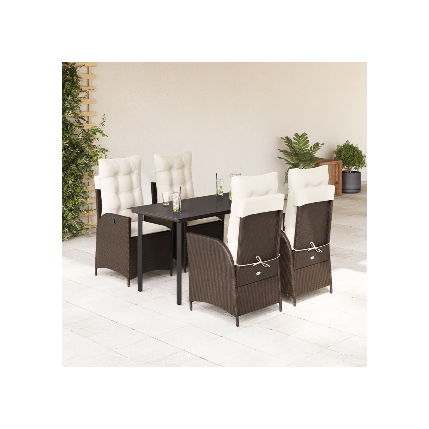 Ensemble à manger de jardin 5 pcs et coussins marron poly rotin