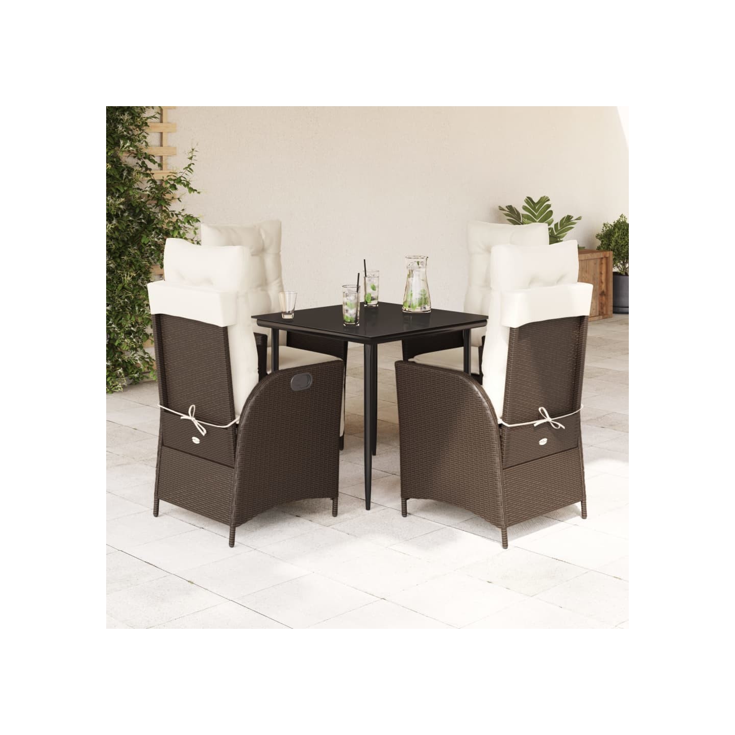 Ensemble à manger de jardin 5 pcs et coussins marron poly rotin
