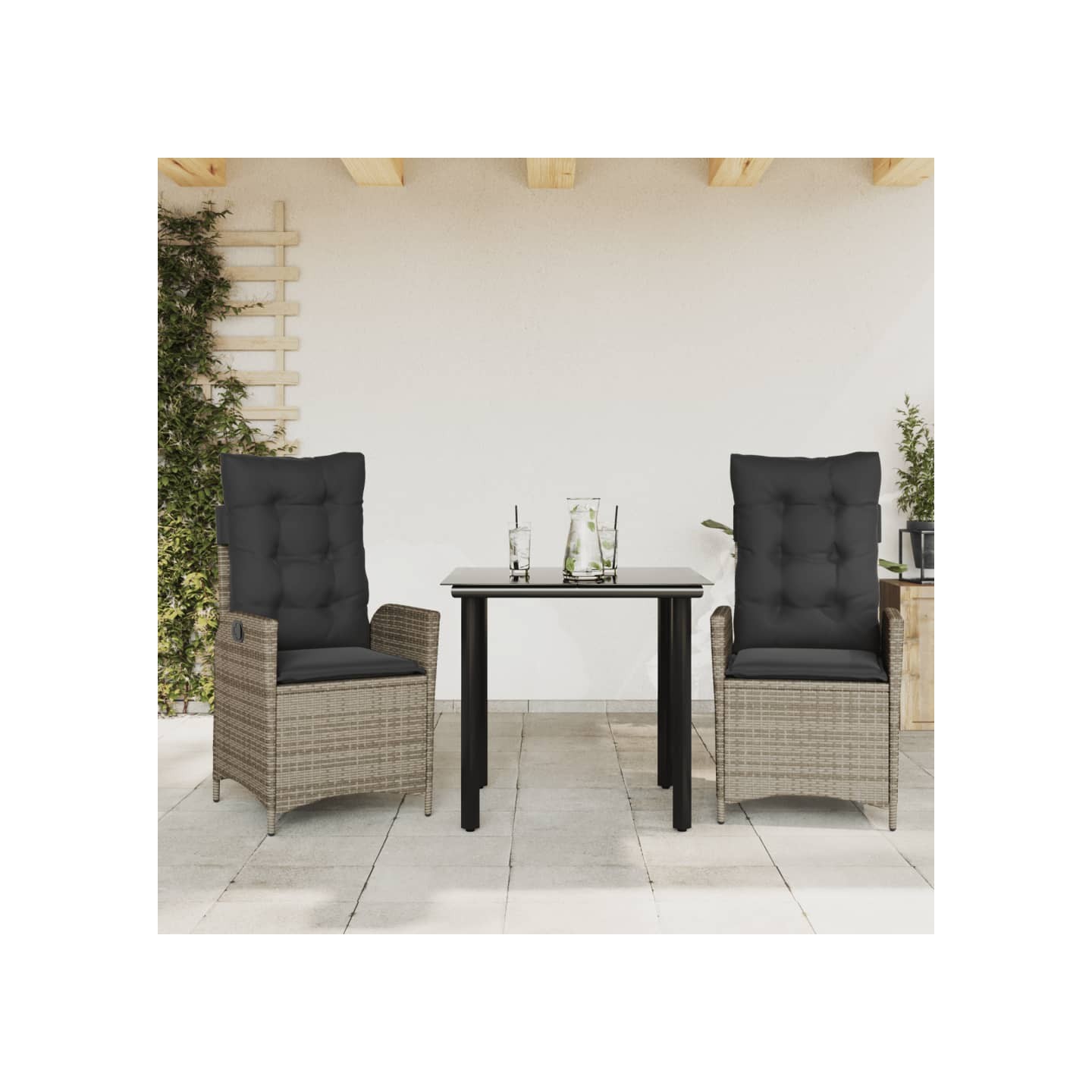 Ensemble à manger de jardin 3 pcs coussins gris résine tressée