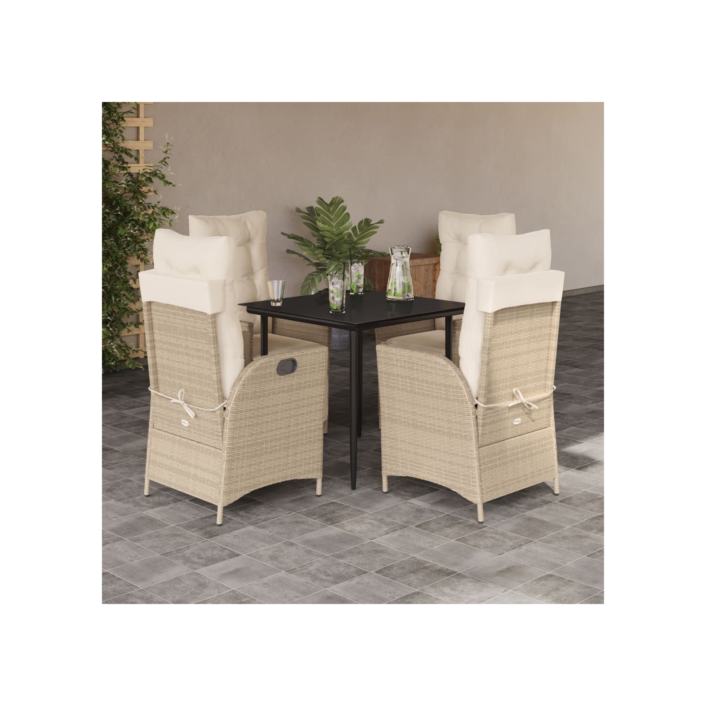 Ensemble à manger de jardin avec coussins 5pcs Beige poly rotin