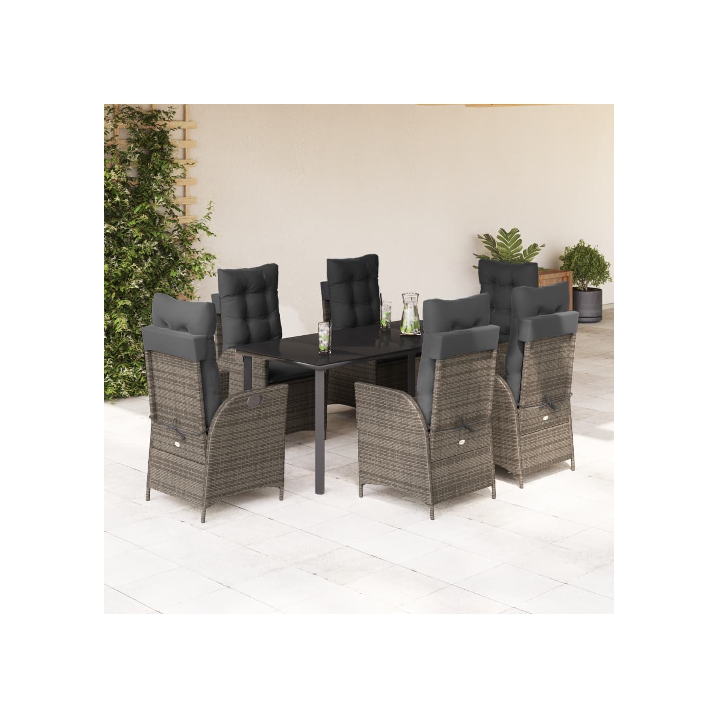 Ensemble à manger de jardin et coussins 7 pcs gris rotin