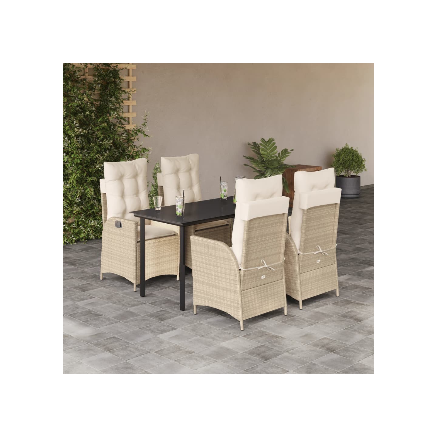 Ensemble à manger de jardin avec coussins 5pcs Beige poly rotin