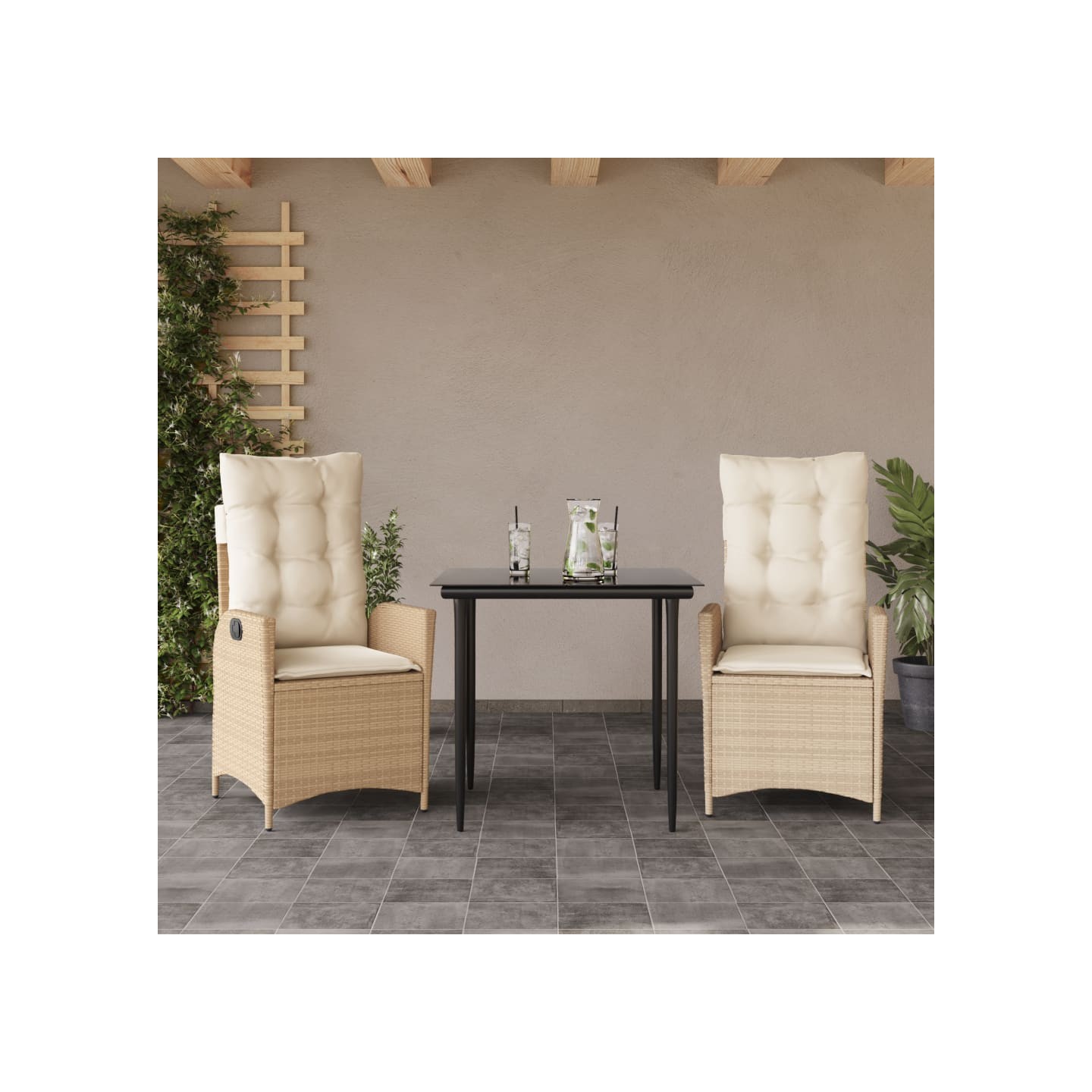 Ensemble à manger de jardin et coussins 3 pcs Beige poly rotin