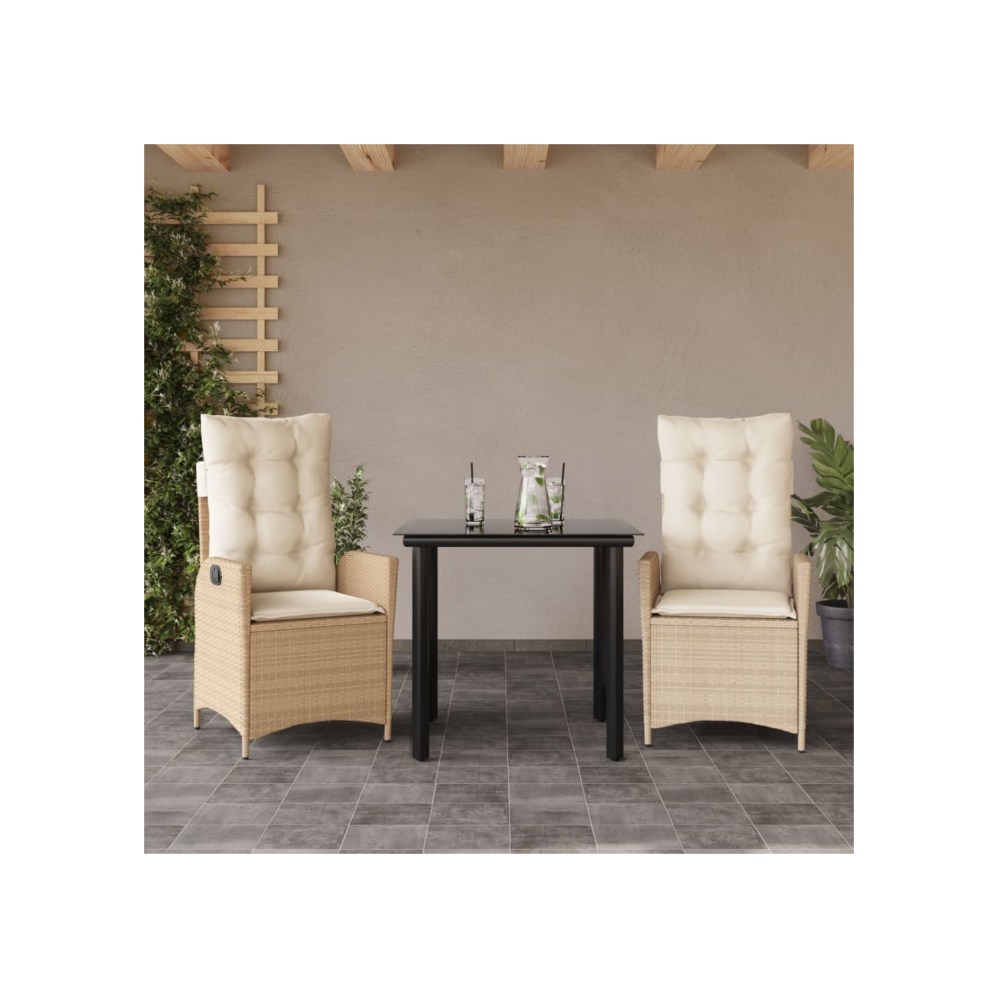 Ensemble à manger de jardin et coussins 3 pcs Beige poly rotin