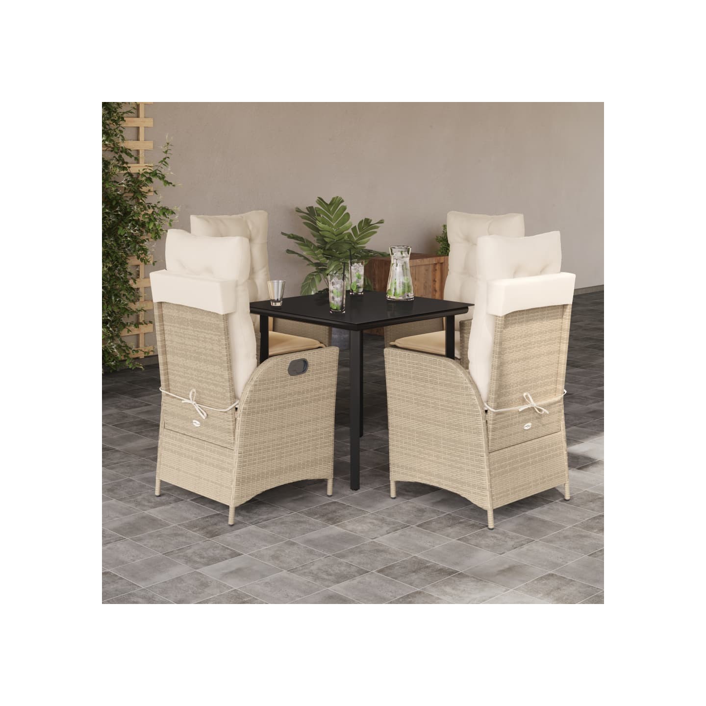 Ensemble à manger de jardin avec coussins 5pcs Beige poly rotin
