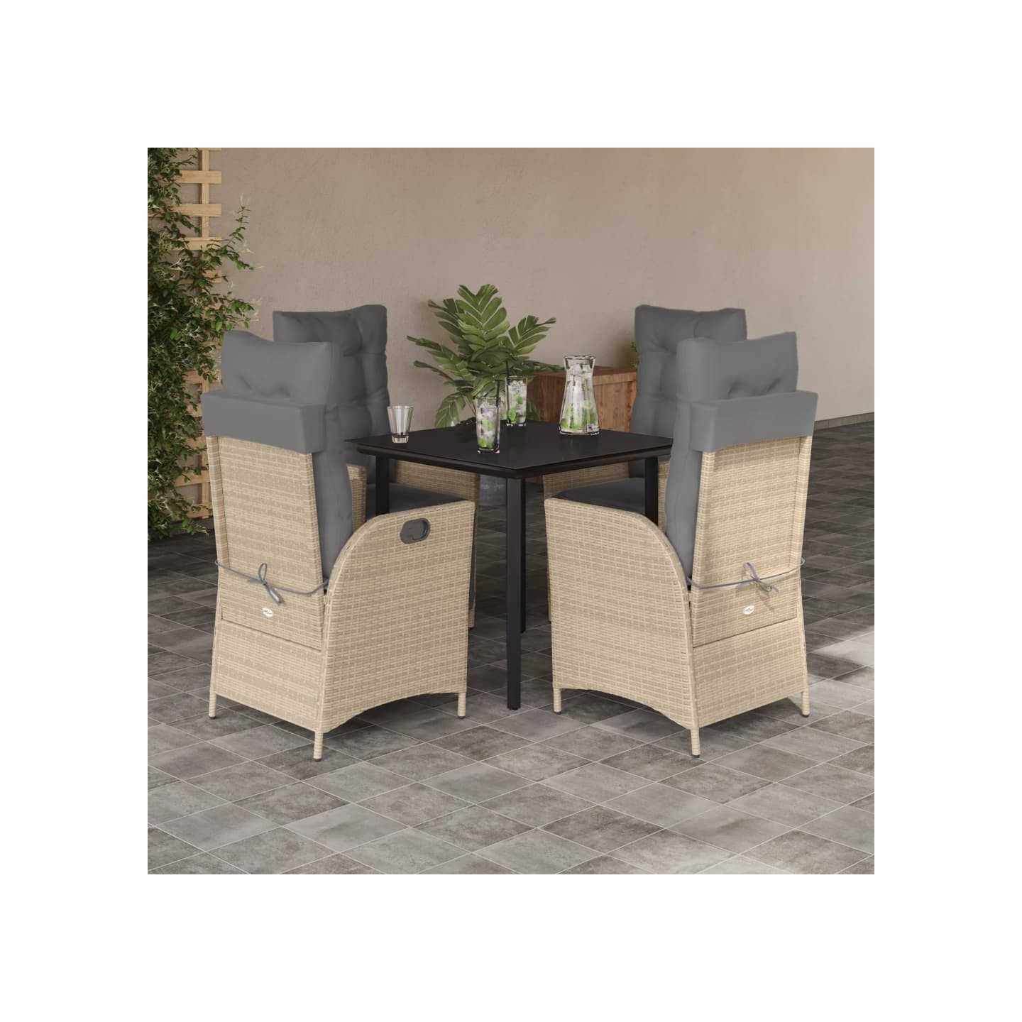 Ensemble à manger de jardin avec coussins 5pcs Beige poly rotin