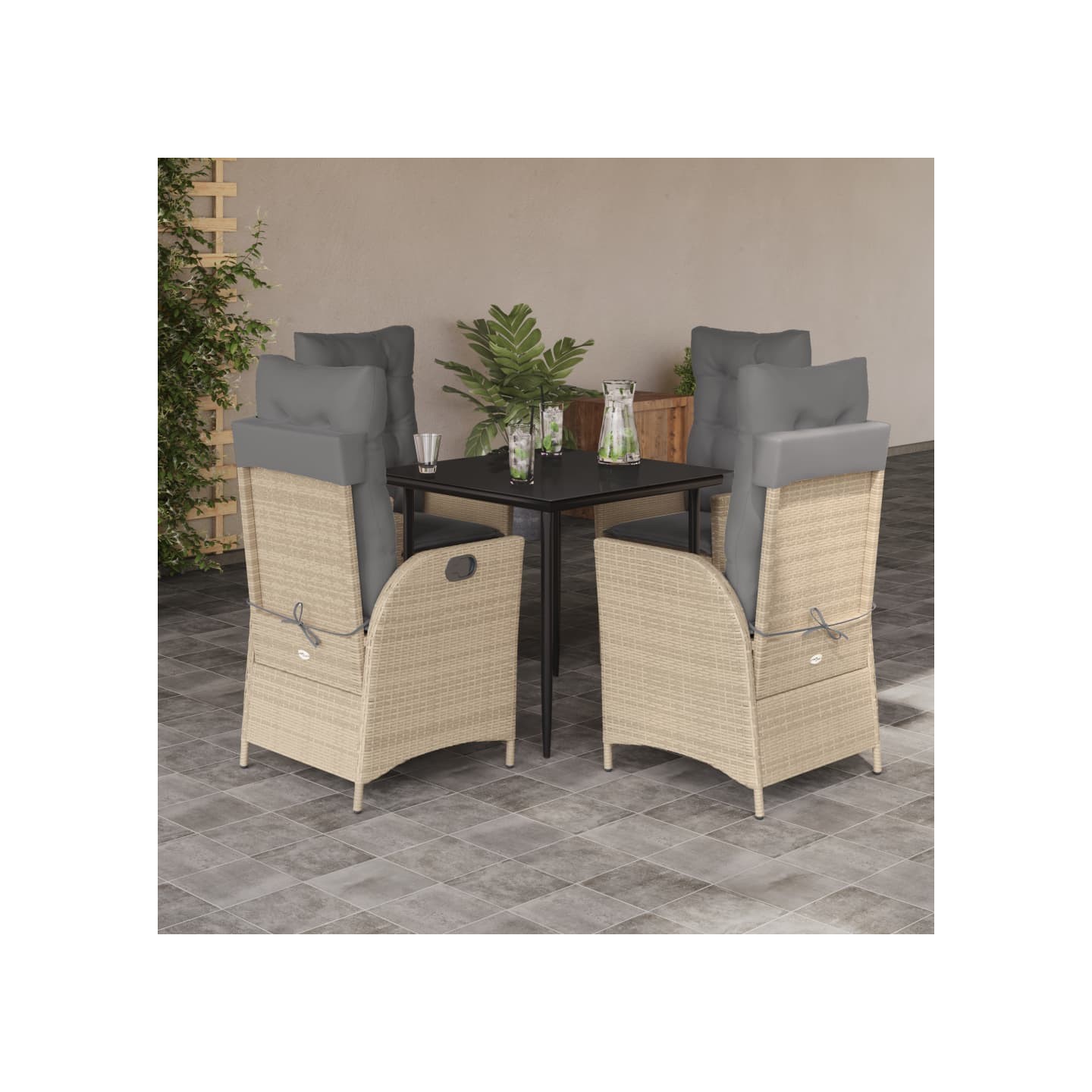 Ensemble à manger de jardin avec coussins 5pcs Beige poly rotin
