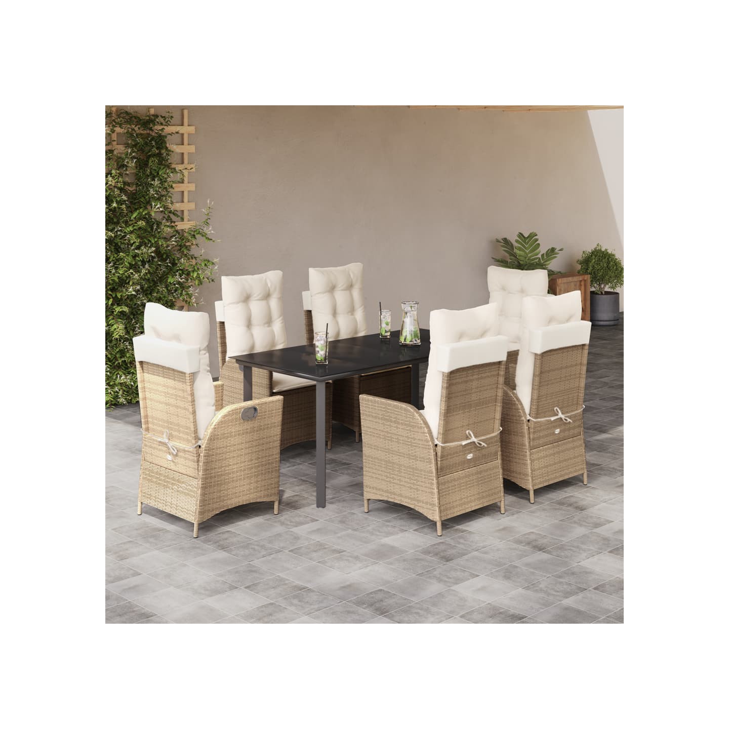 Ensemble à manger de jardin et coussins 7 pcs beige poly rotin