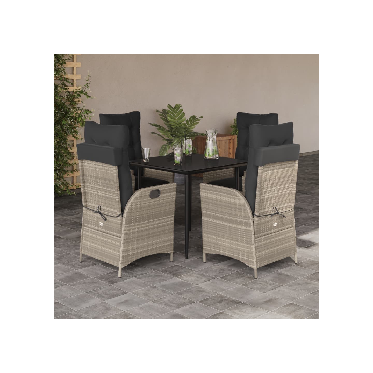 Ensemble à manger de jardin et coussins 5 pcs gris clair rotin