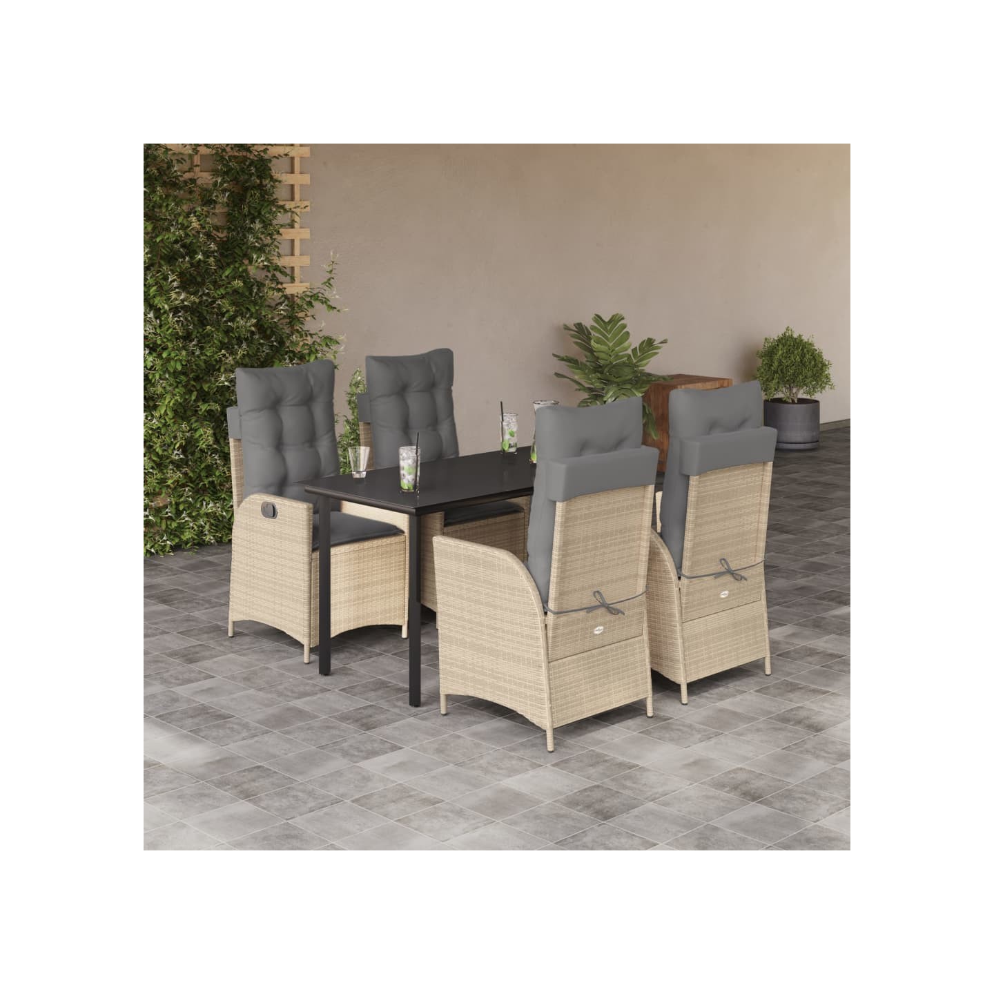 Ensemble à manger de jardin avec coussins 5pcs Beige poly rotin
