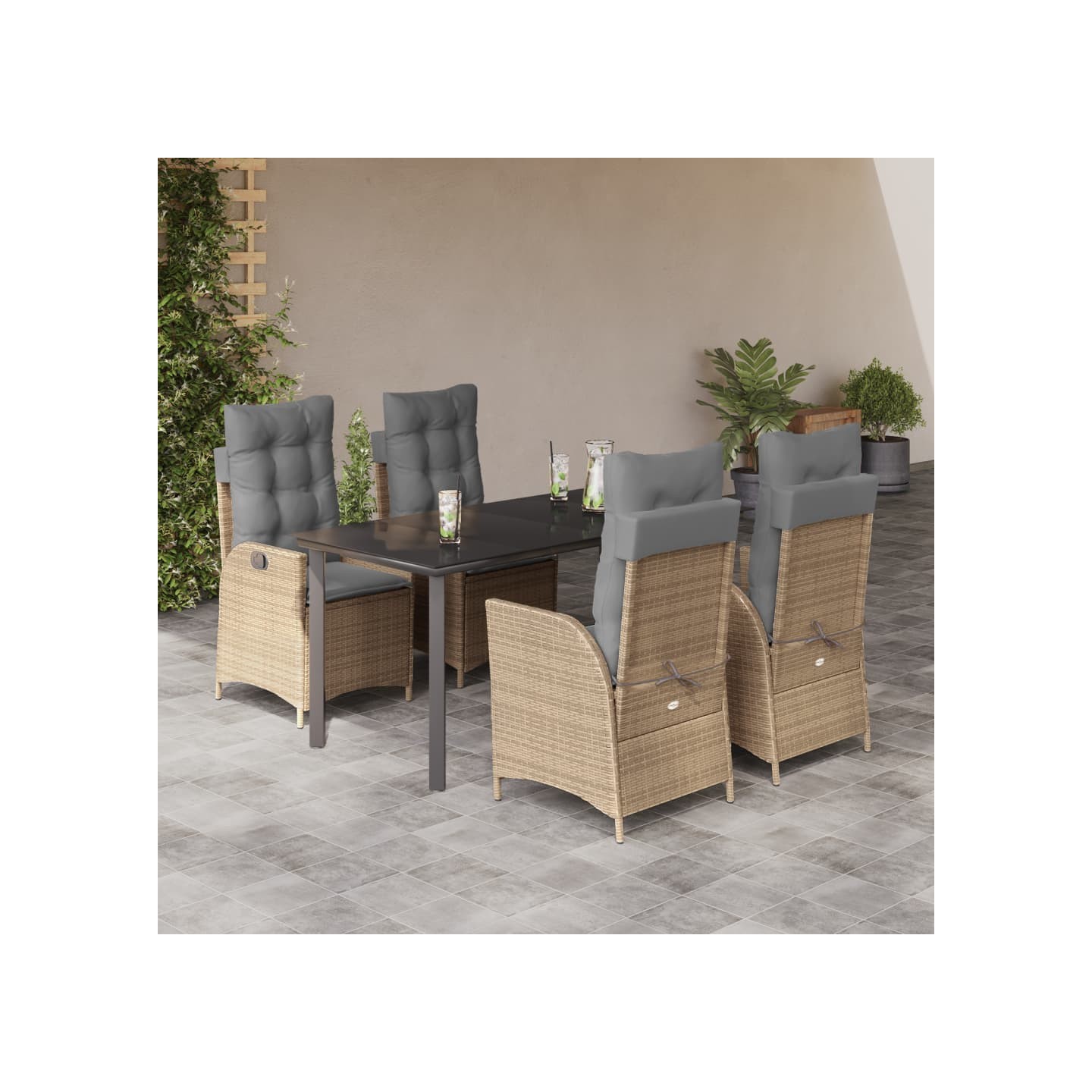 Ensemble à manger de jardin avec coussins 5pcs Beige poly rotin