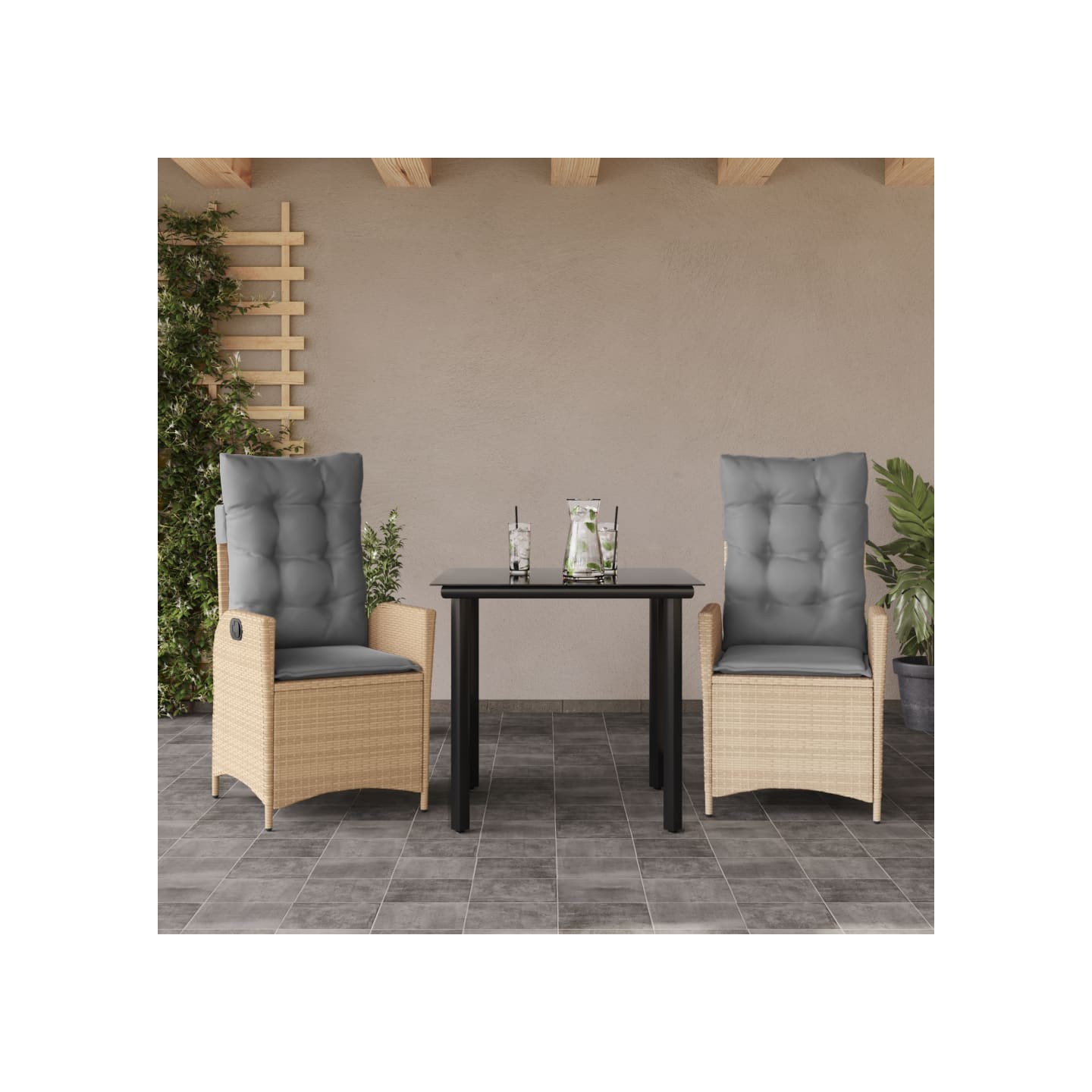 Ensemble à manger de jardin et coussins 3 pcs Beige poly rotin