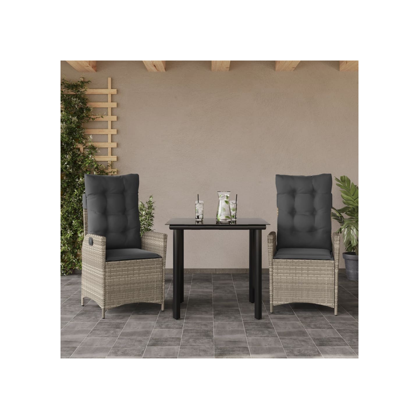 Ensemble à manger de jardin 3pcs coussins gris clair poly rotin